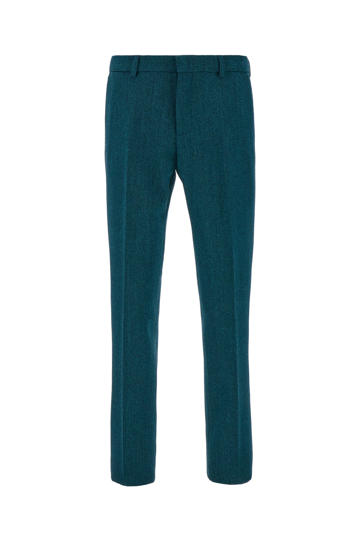 Shop Versace Teal Green Stretch Wool Blend Pants In 2bi20