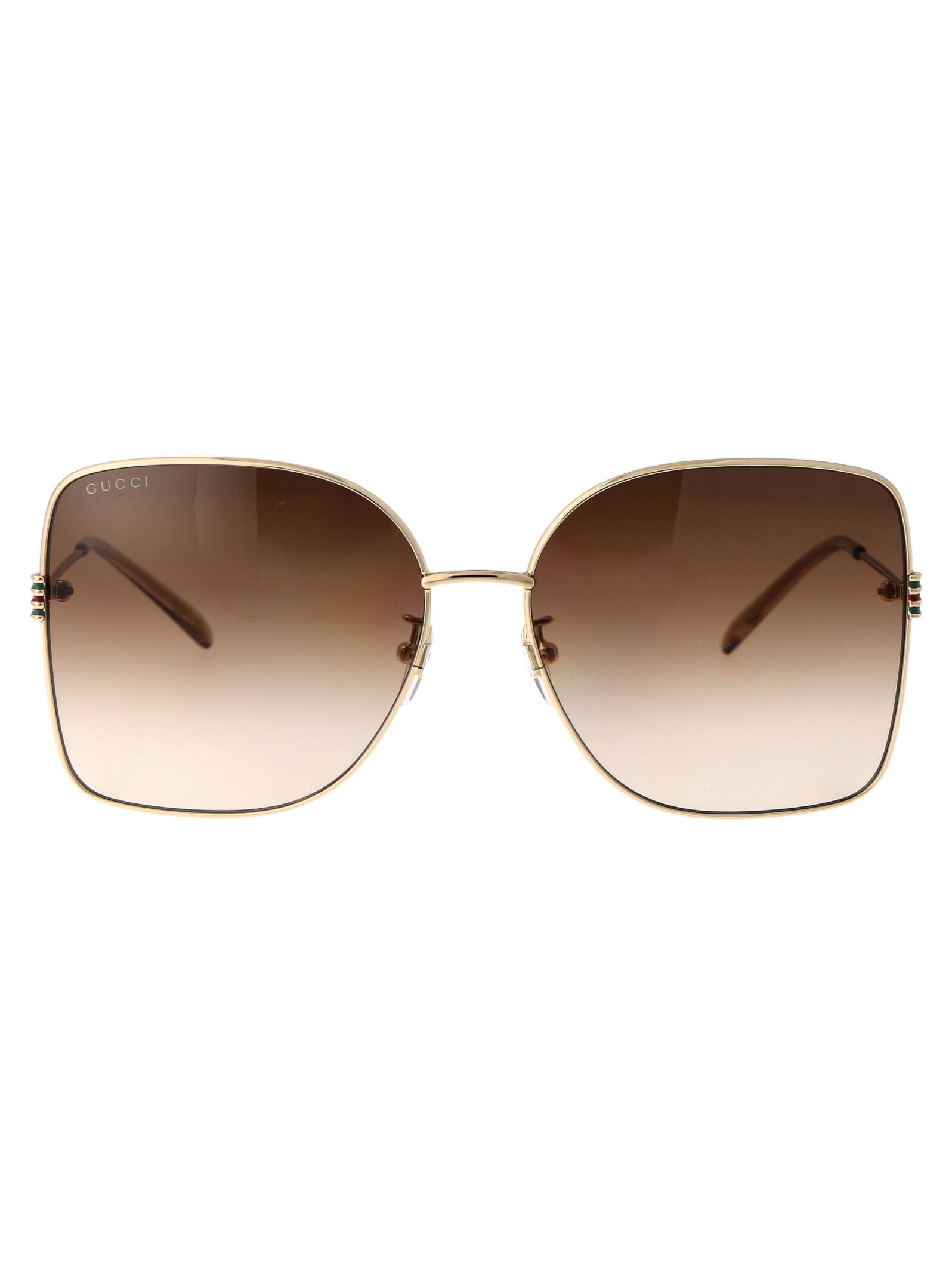 Gucci Gradient Gg Square Metal Sunglasses In 003 Gold Gold Brown