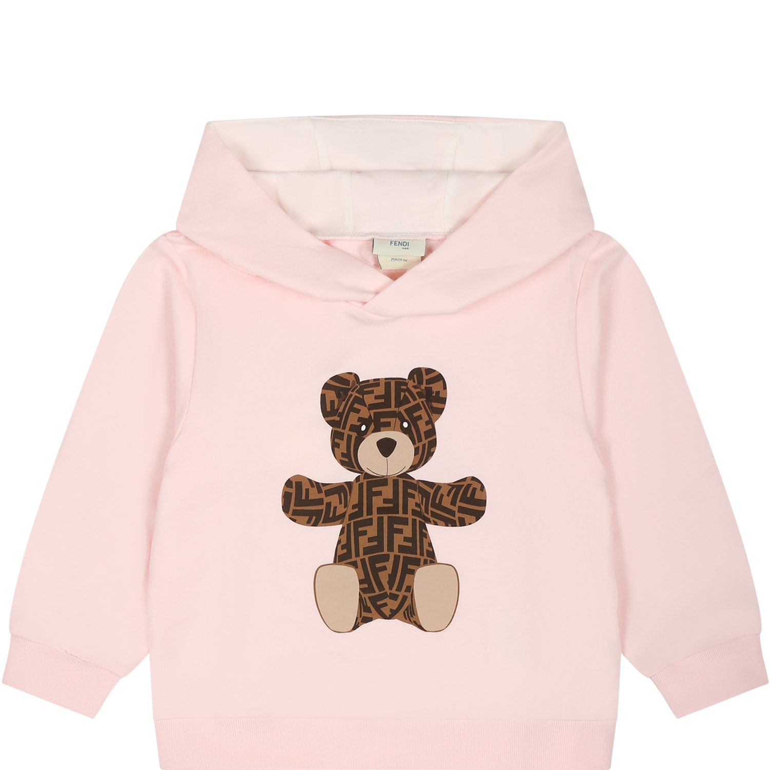 Fendi Pink Sweatshirt For Baby Girl With Bear