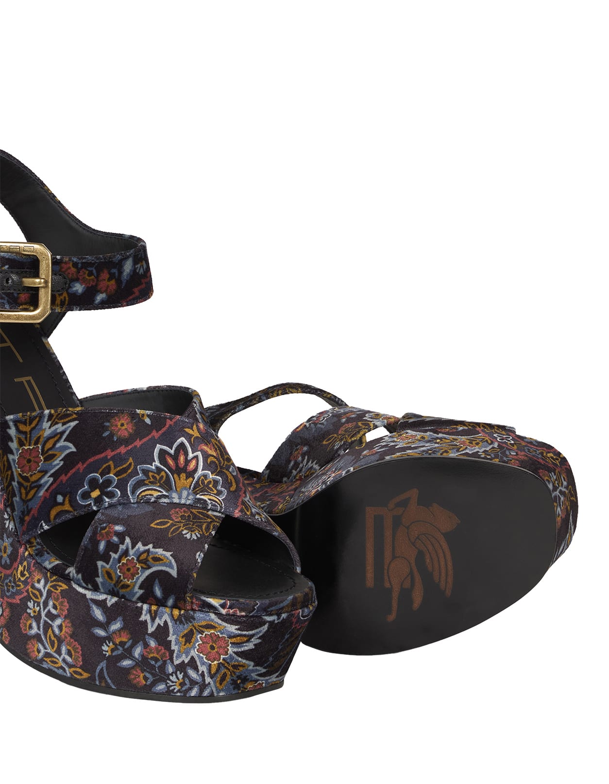 Shop Etro Printed Black Velvet Platform Sandals