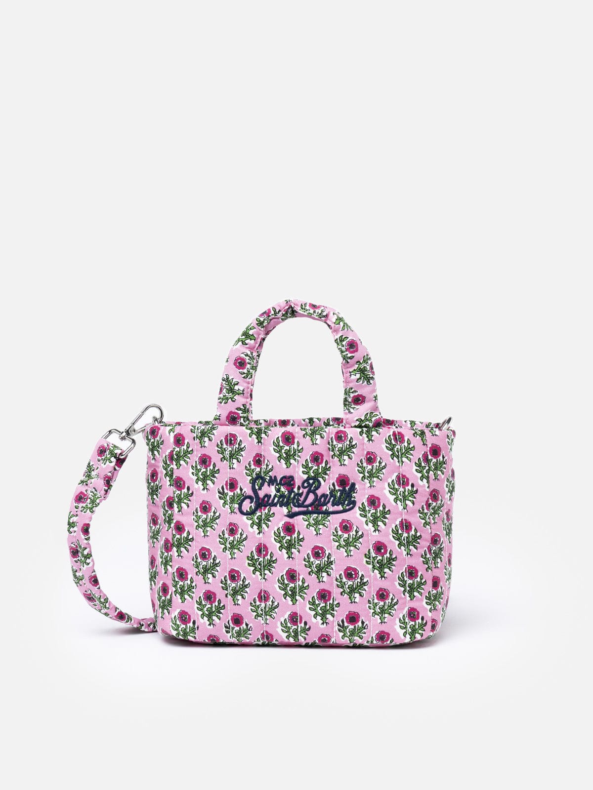 Mc2 Saint Barth Pink Flower Quilted Soft Tote Mini Bag In Pink