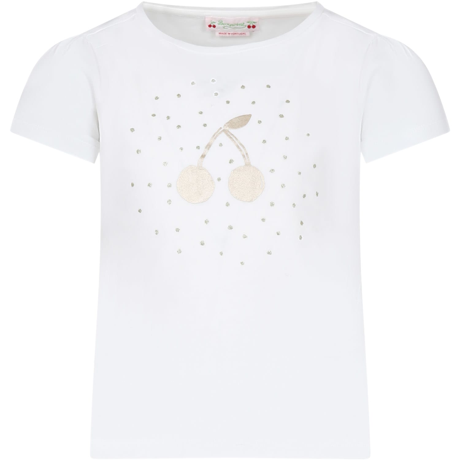 Shop Bonpoint White T-shirt For Girl With Iconic Cherry In Upb Blanc Lait
