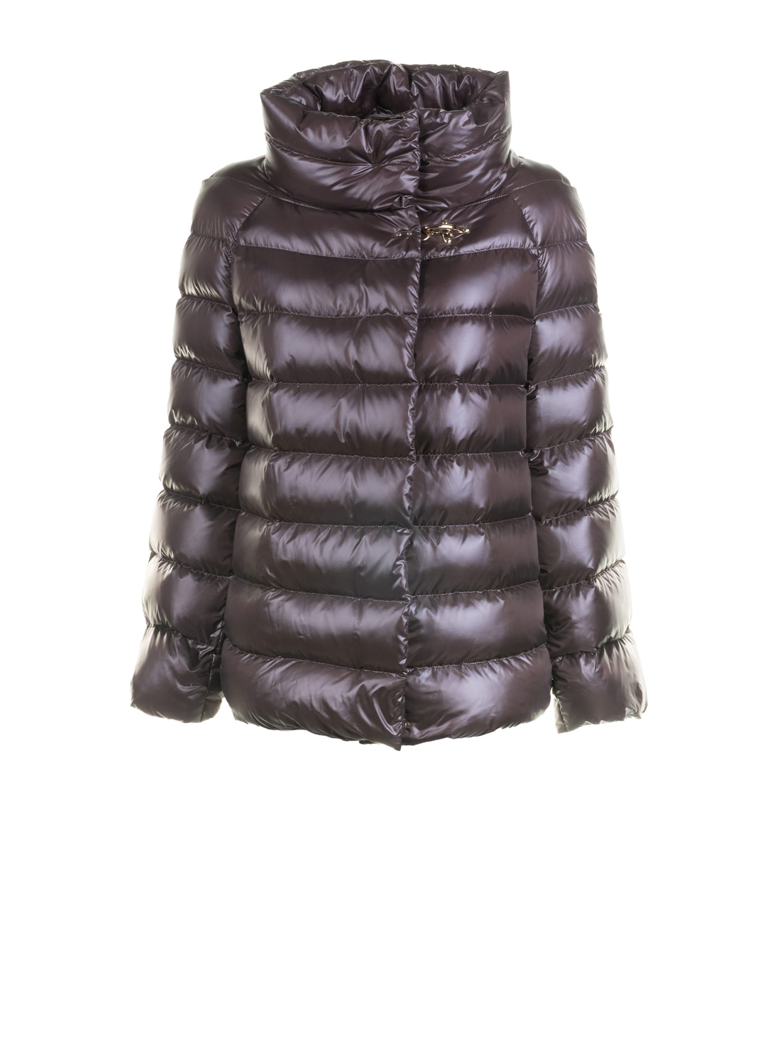 Fay Quilted Cape Down Jacket With Zip In Brown