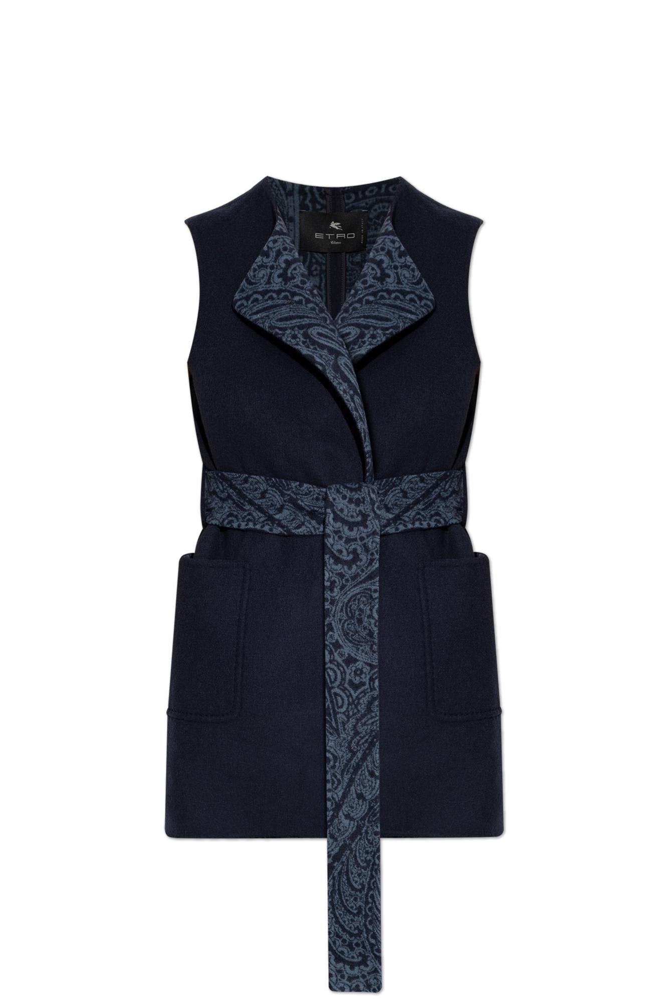 Etro Waist Belt Sleeveless Jacket Front Pockets In Blue