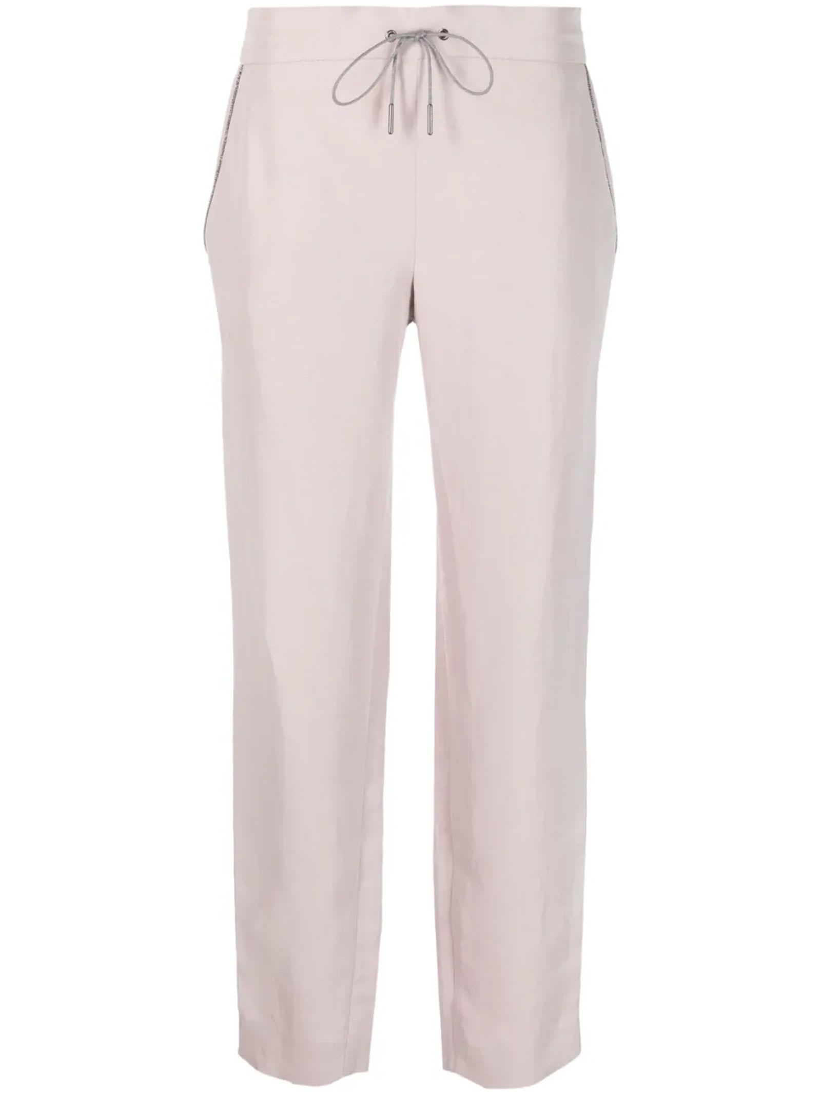 Fabiana Filippi Linen Trousers With Elastic And Drawstring At The Waist With Welt Pockets Embellished With Brilliant Jewels