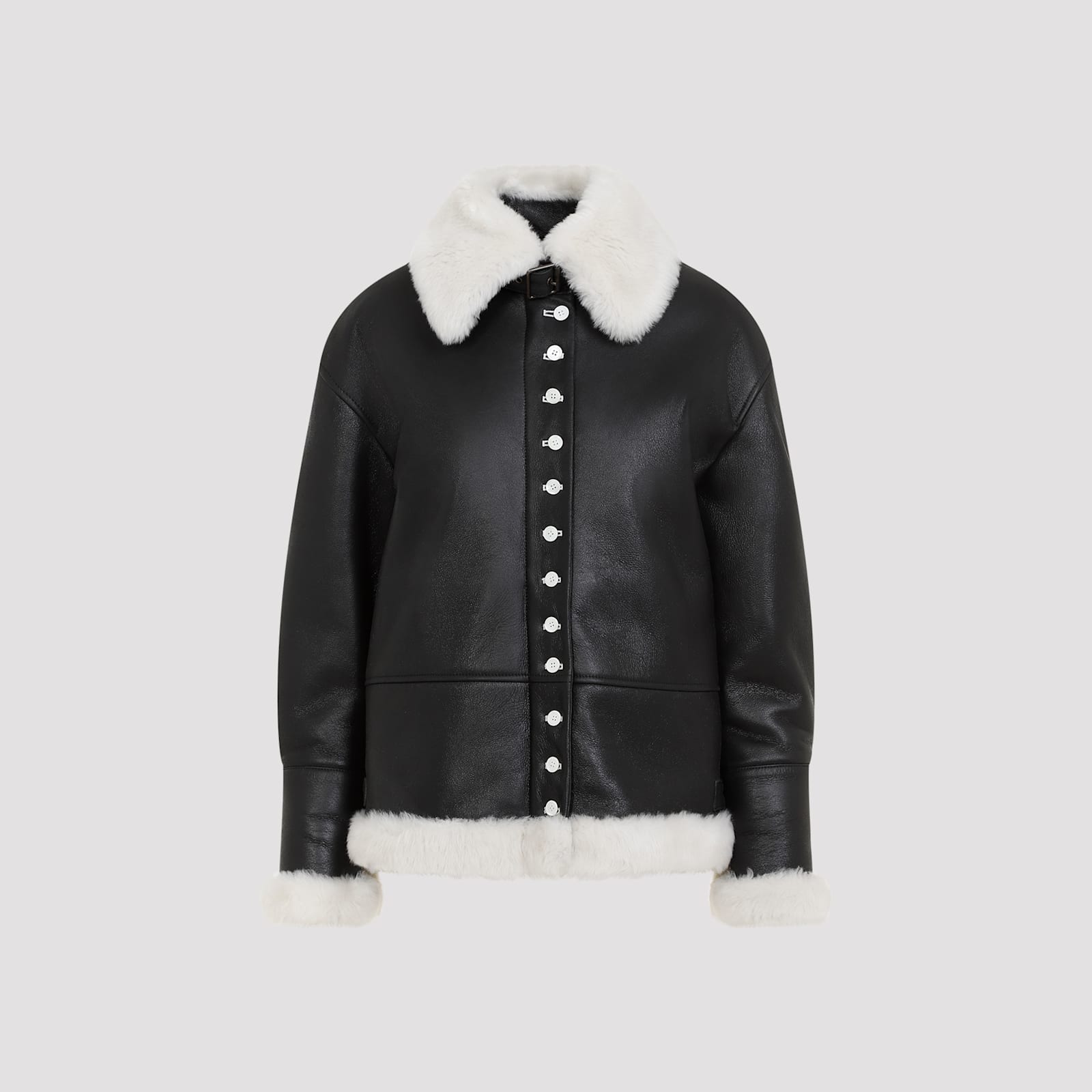 Shop Loewe Shearling Jacket In White Black