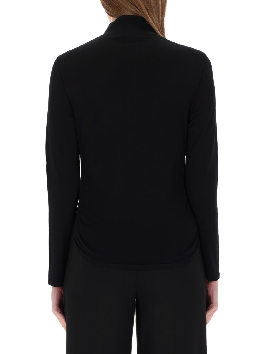 Theory Shirred Henley Sweater In Regal Wool In Black
