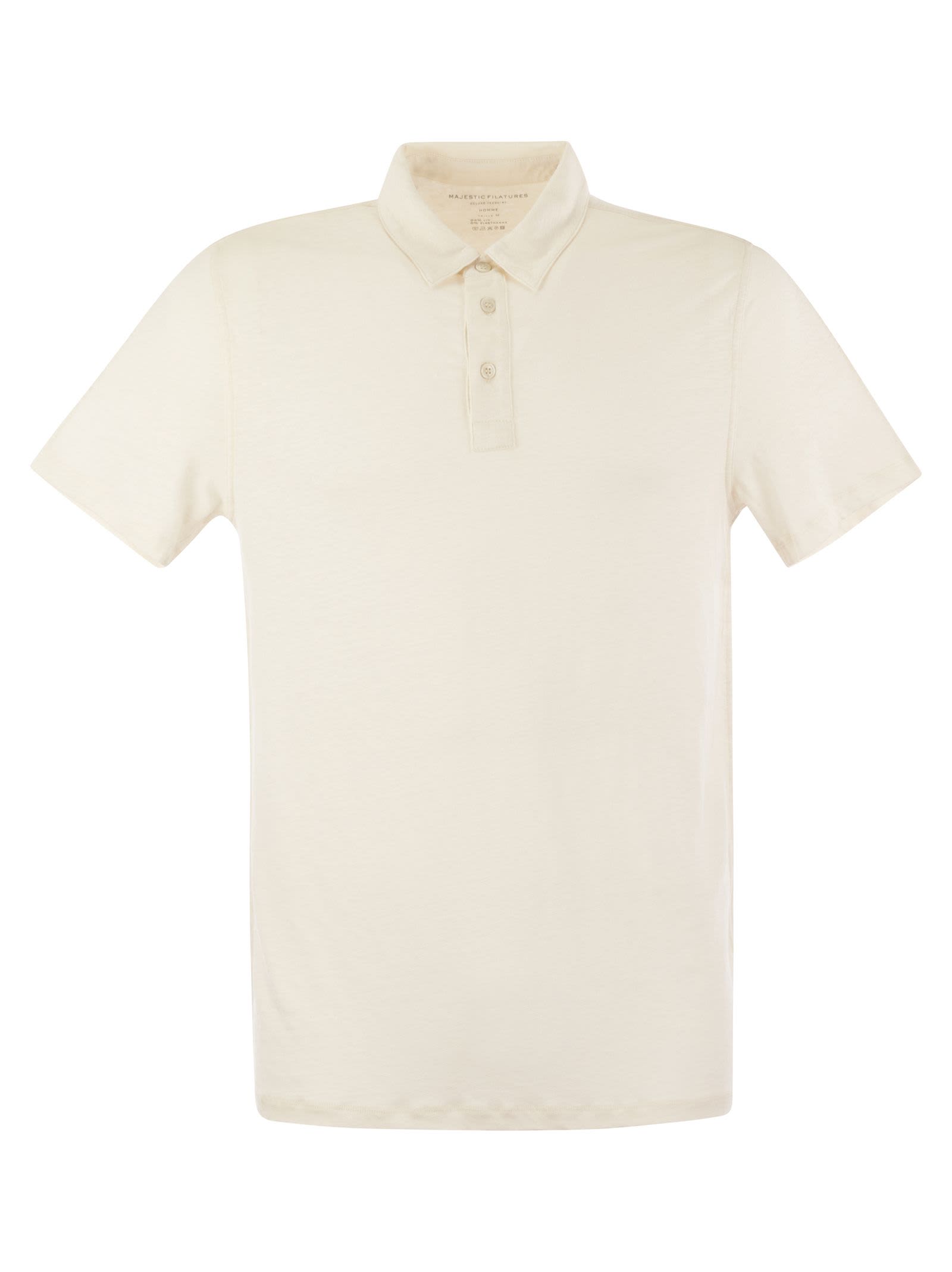 Shop Majestic Linen Short-sleeved Polo Shirt In Cream