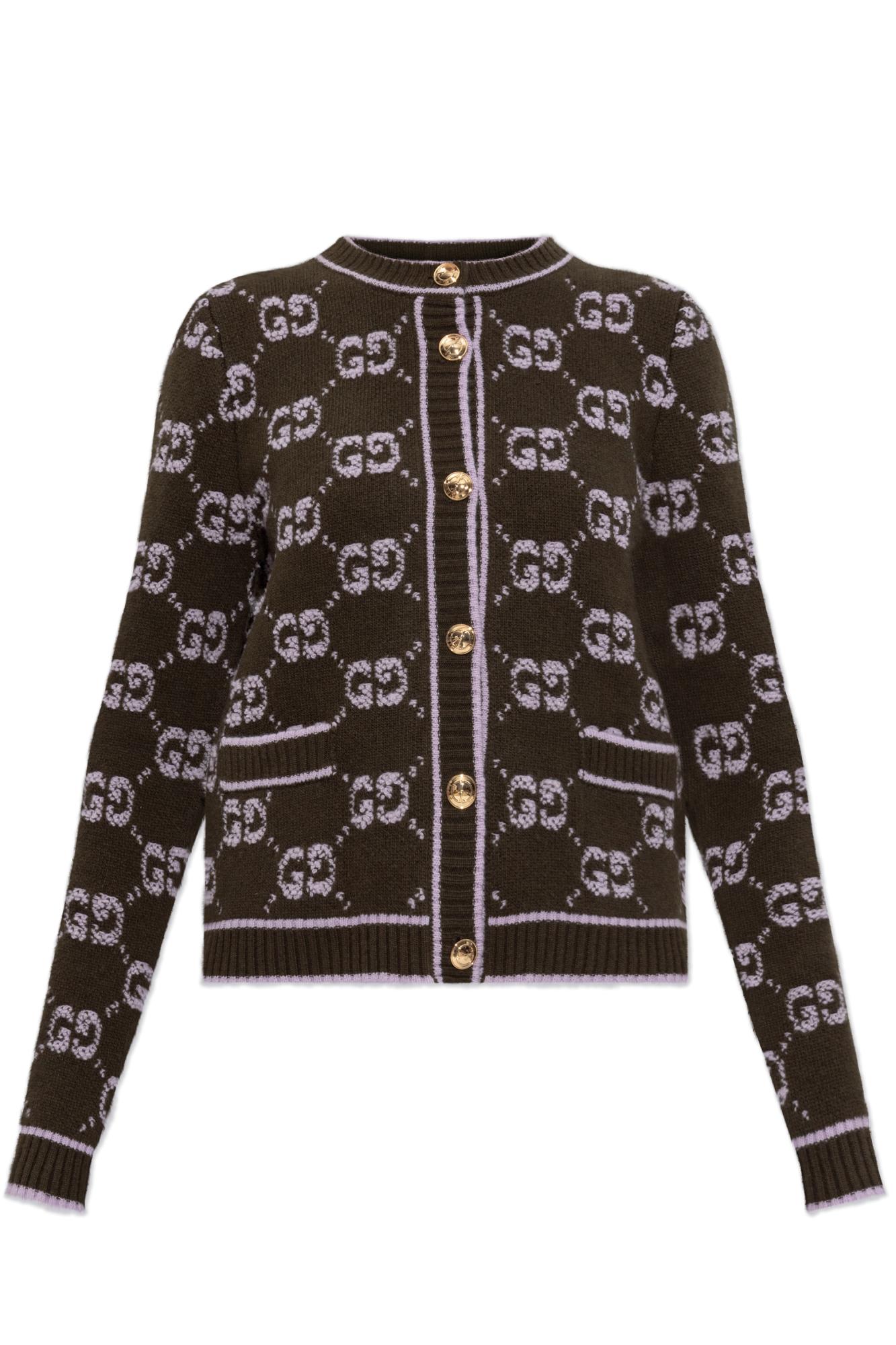 Gucci Wool Cardigan With Front Pockets And Long Sleeves In Brown