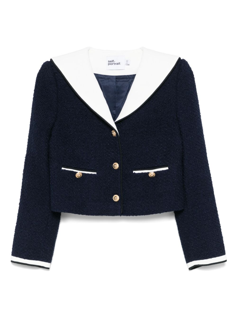 Self-portrait Boucle Jacket With Contrasting Neckline In Blue