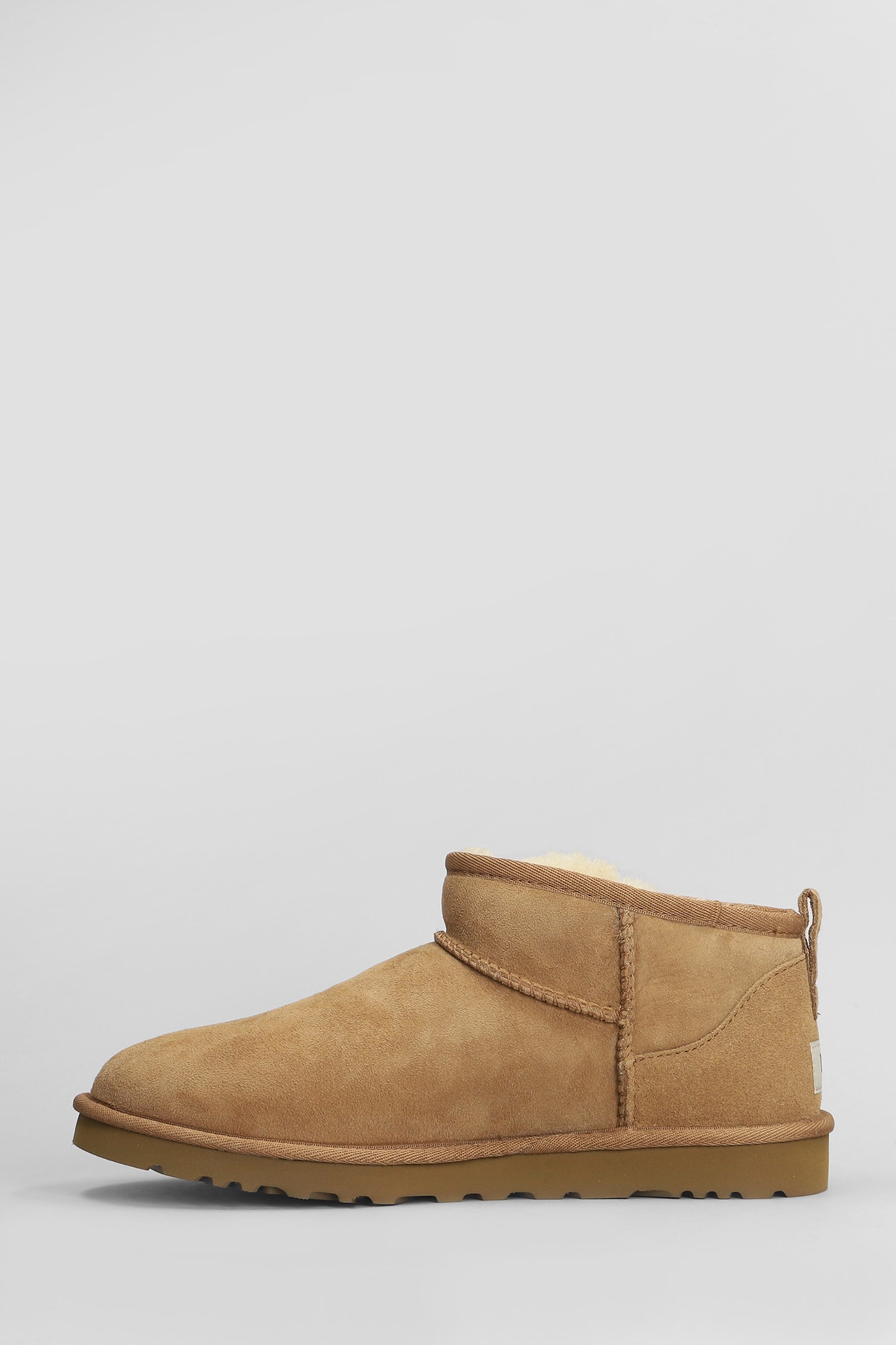Ugg Classic Ultra Mini Low Heels Ankle Boots In Leather Color Suede In Brown