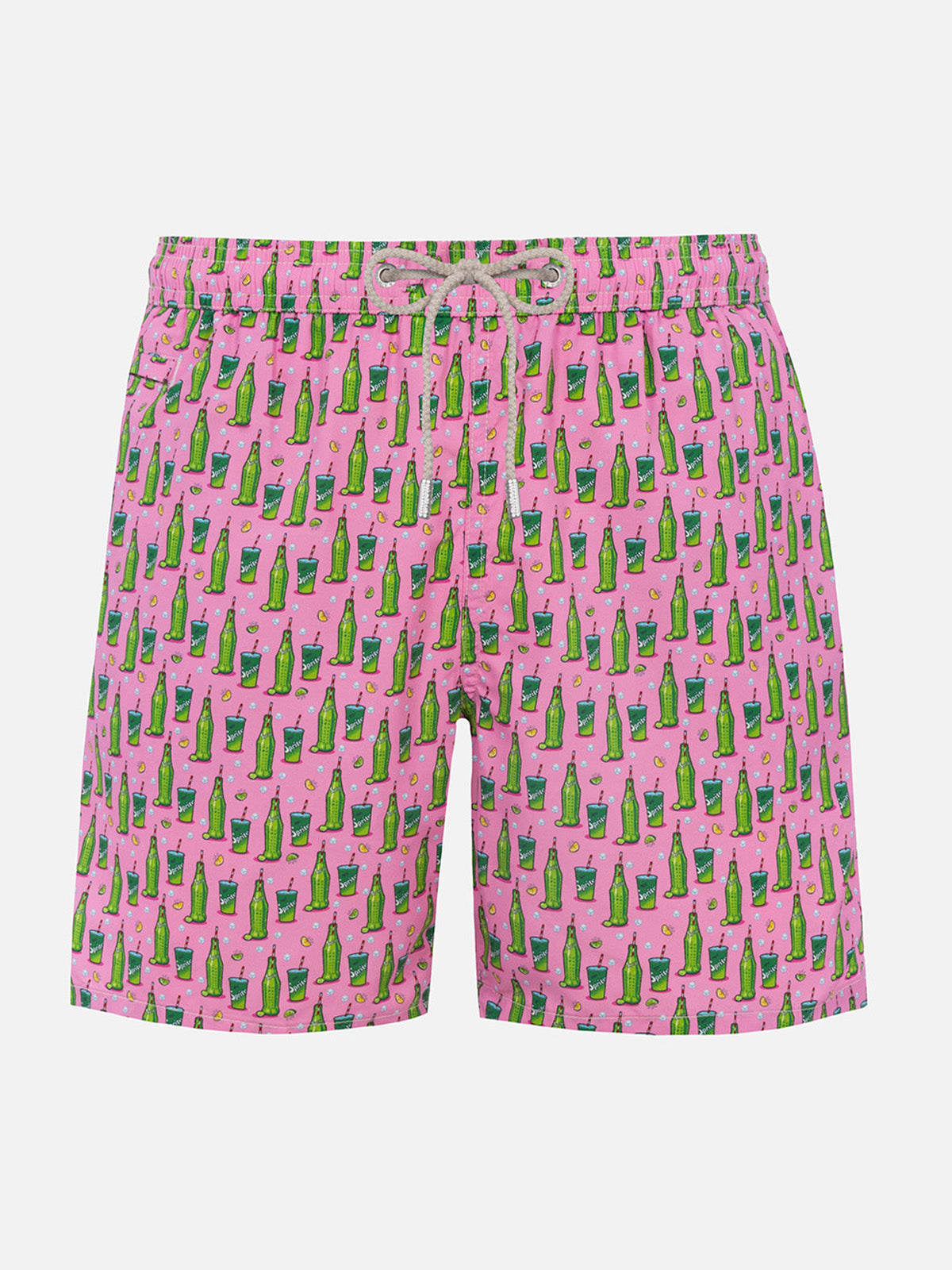 Shop Mc2 Saint Barth Man Lightweight Fabric Swim-shorts Lighting Micro Fantasy With Sprite Print The Coca Cola Company Sp In Pink