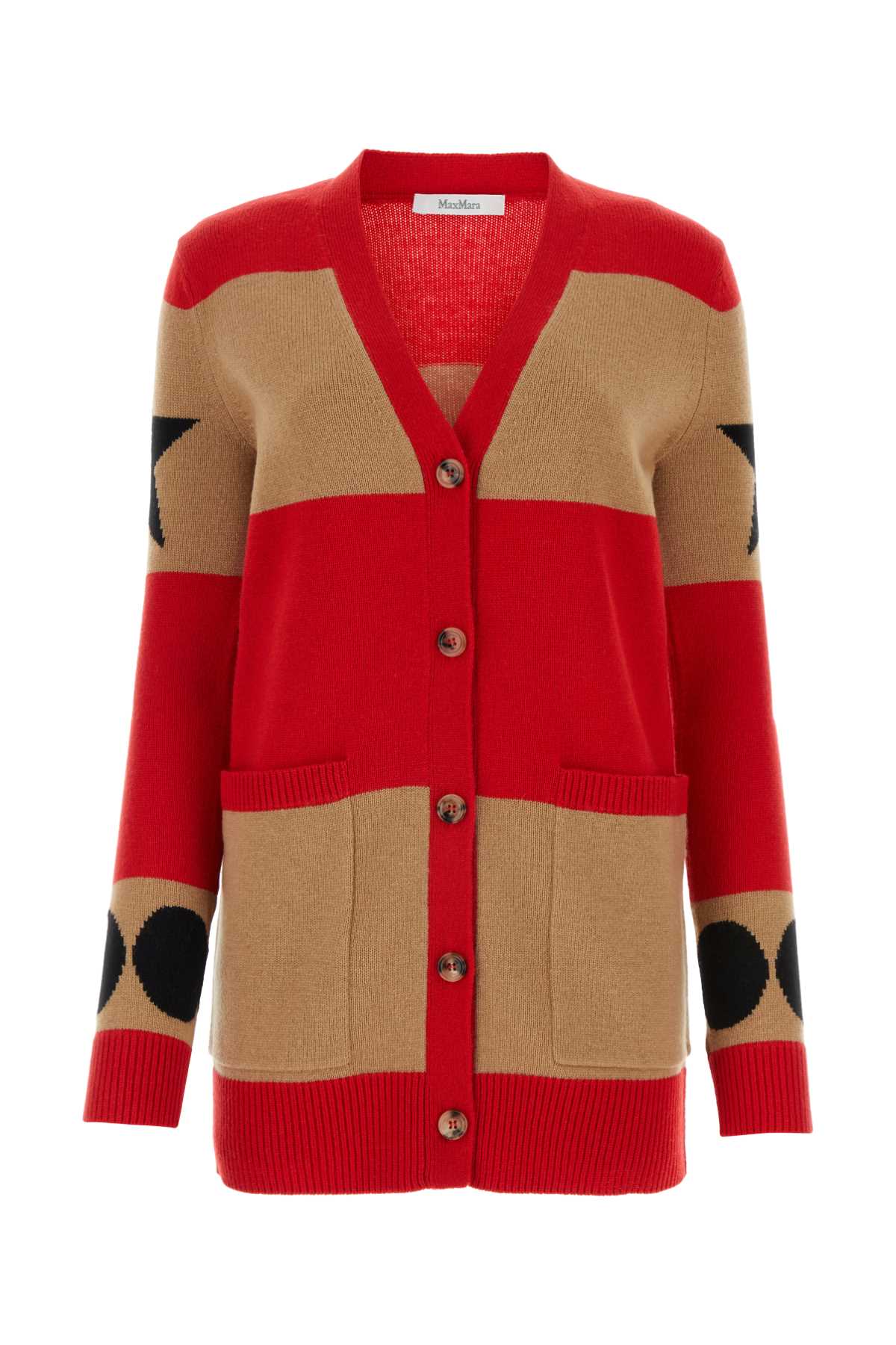 Shop Max Mara Embroidered Wool Blend Valido Cardigan In Rosso