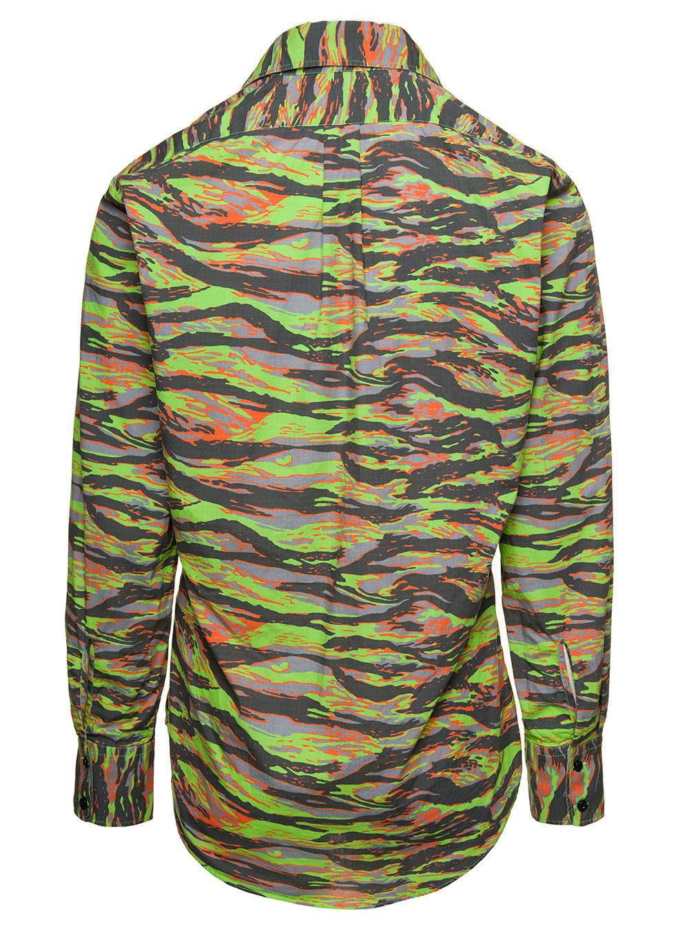 Shop Erl Green Long Sleeve Shirt With Graphic Print In Cotton In Multicolor