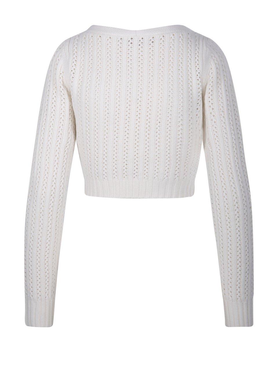 Shop Max Mara V-neck Long-sleeved Top In Cream