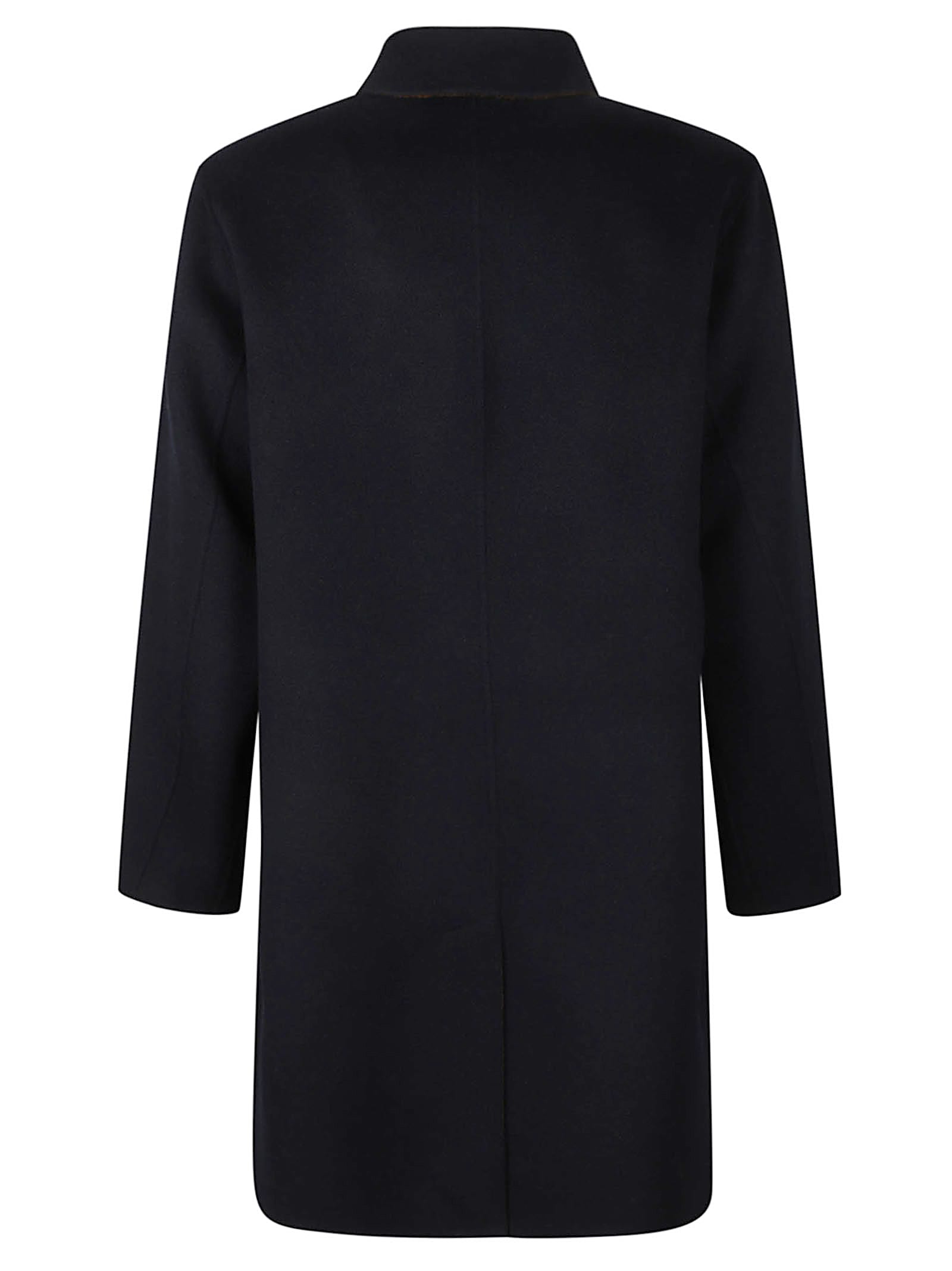 Shop Aspesi Buttoned Mid-length Coat In Blue/brown