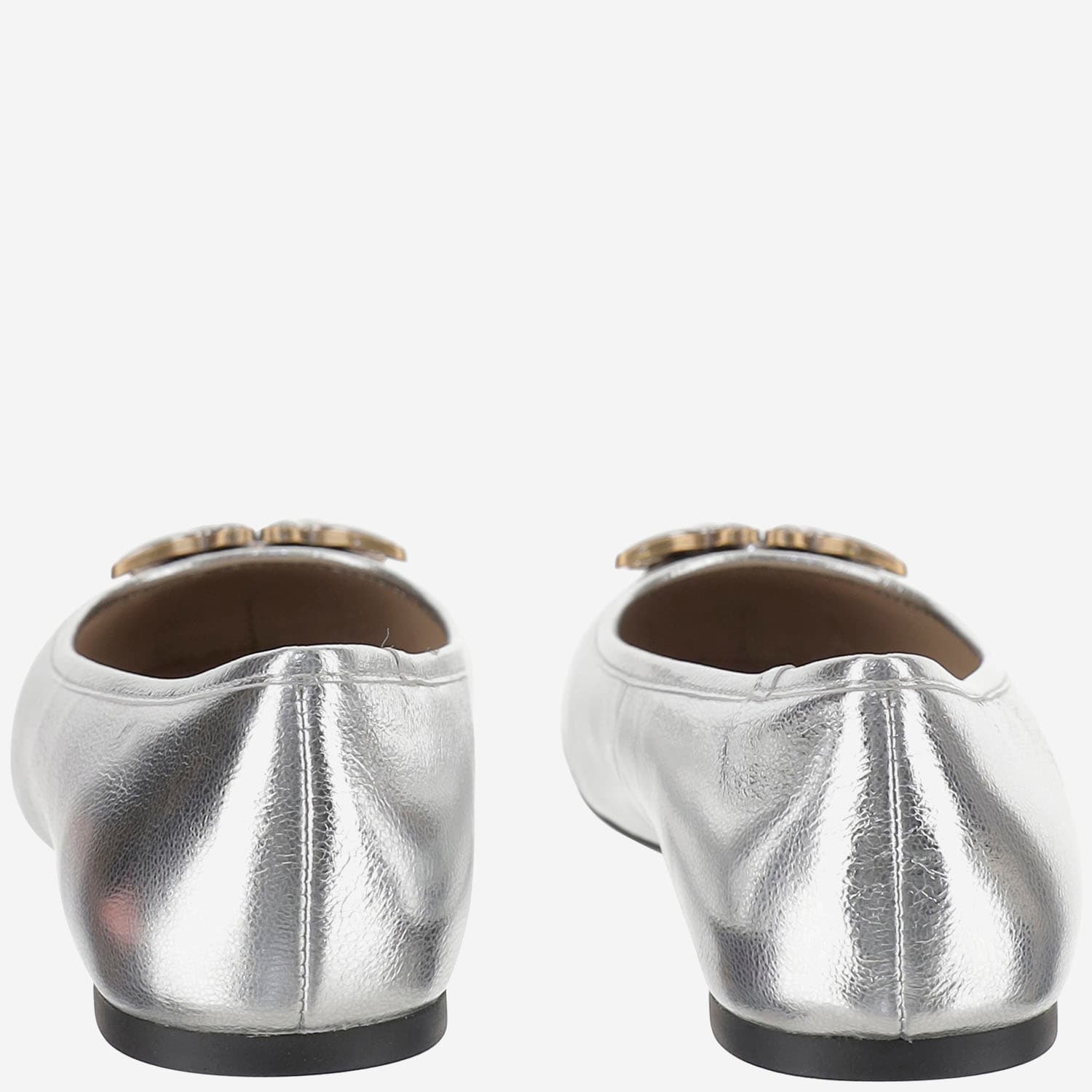 Pinko Metallic Nappa Leather Ballerinas In Silver