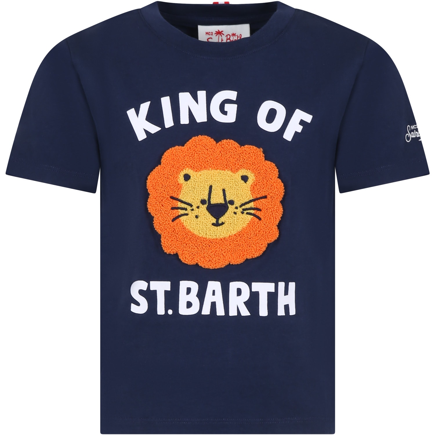 Shop Mc2 Saint Barth Blue T-shirt For Boy With Lion And Logo