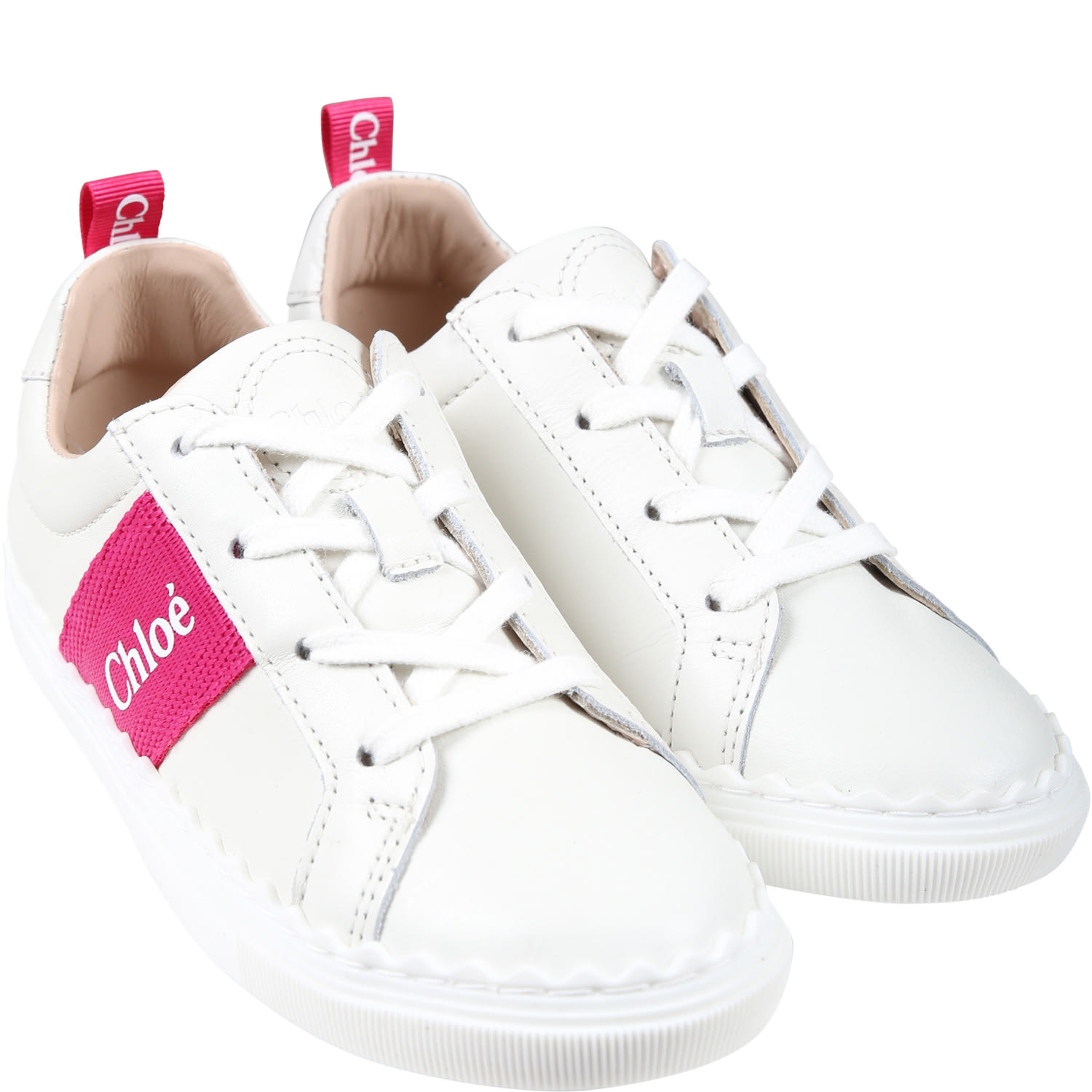 Shop Chloé White Sneakers For Girls With Logo In Bianco
