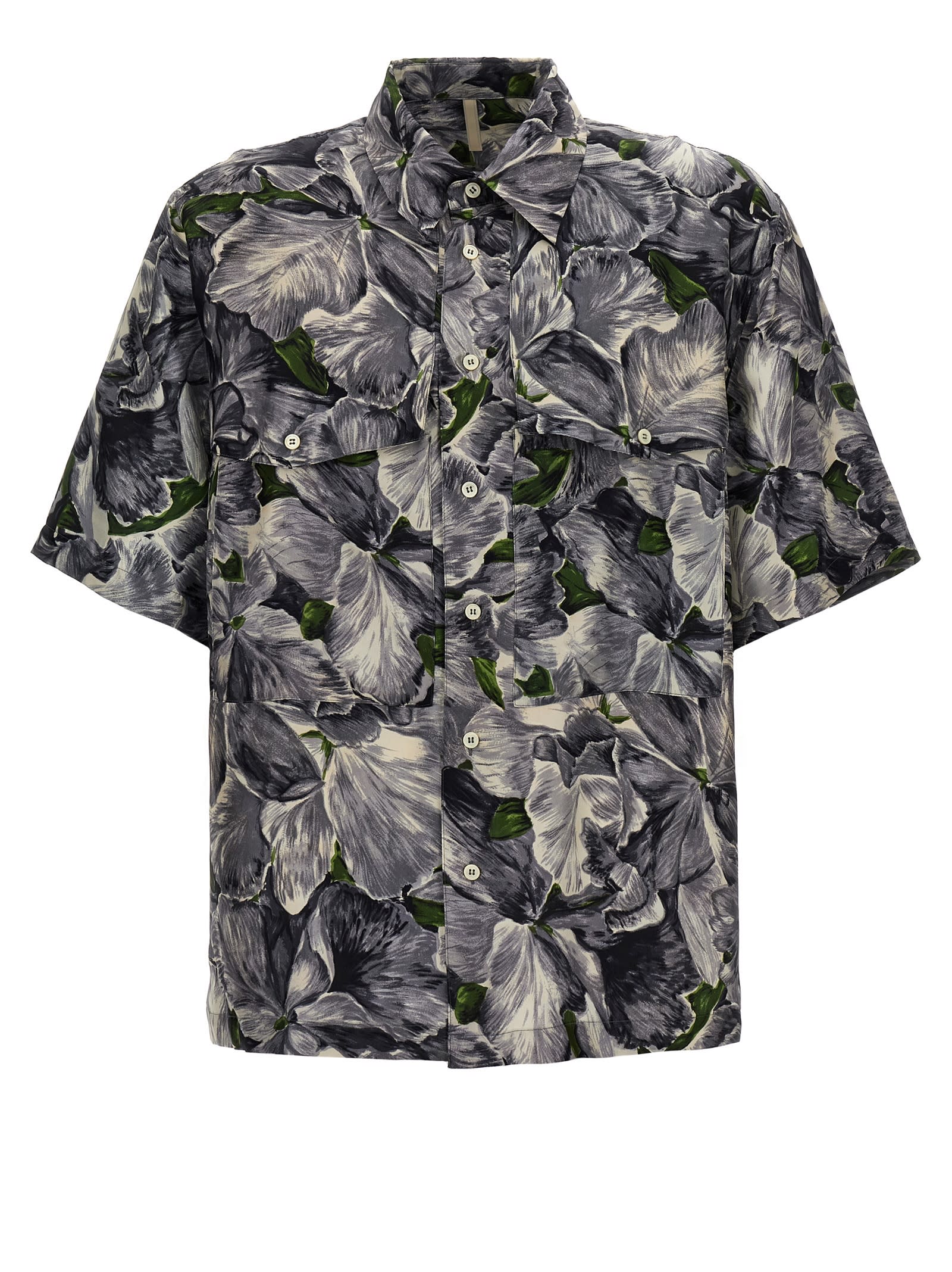 Shop Sunflower Aop Shirt In Grey/green