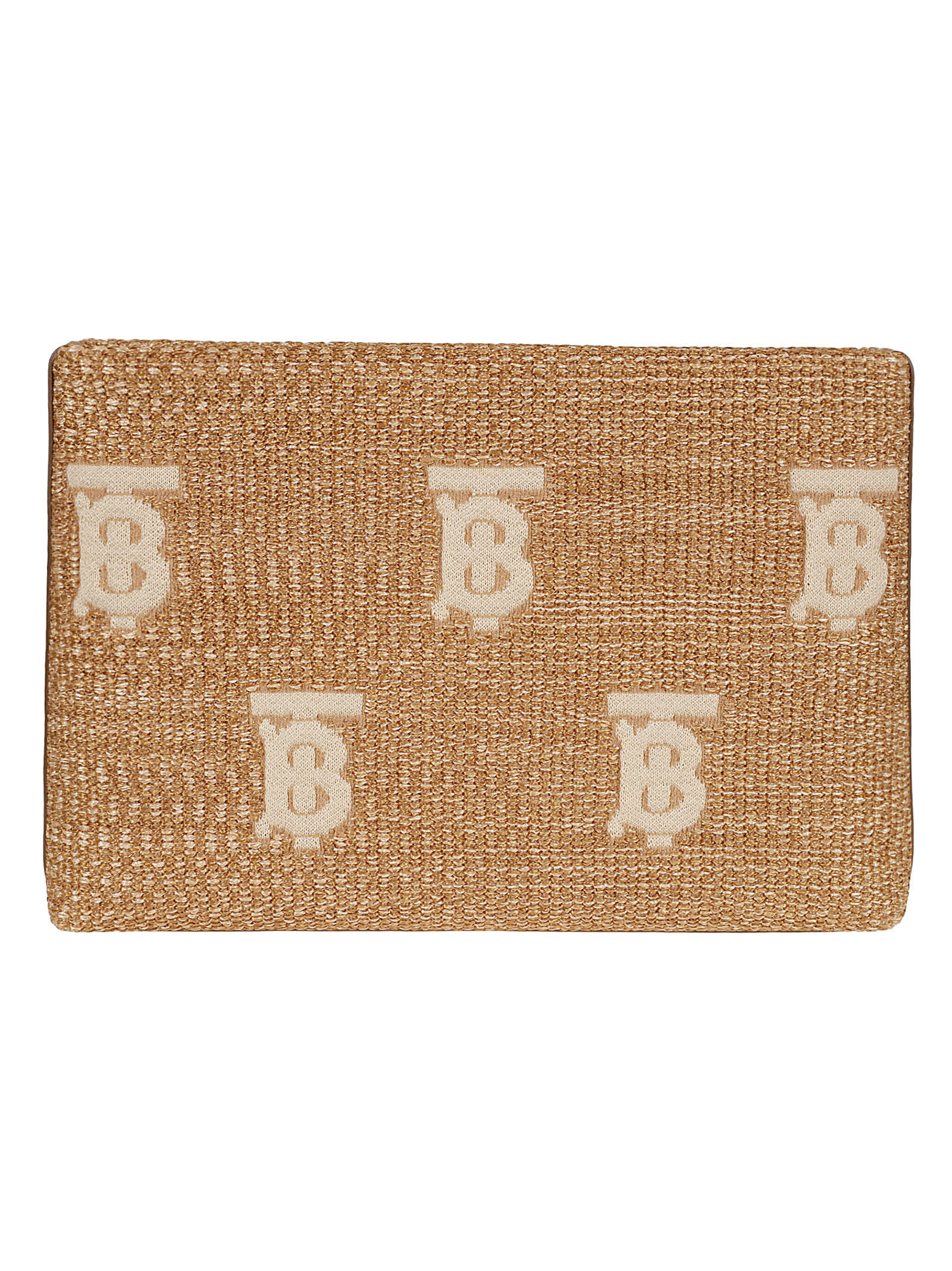 Shop Burberry Logo Weaved Clutch In Natural/beige