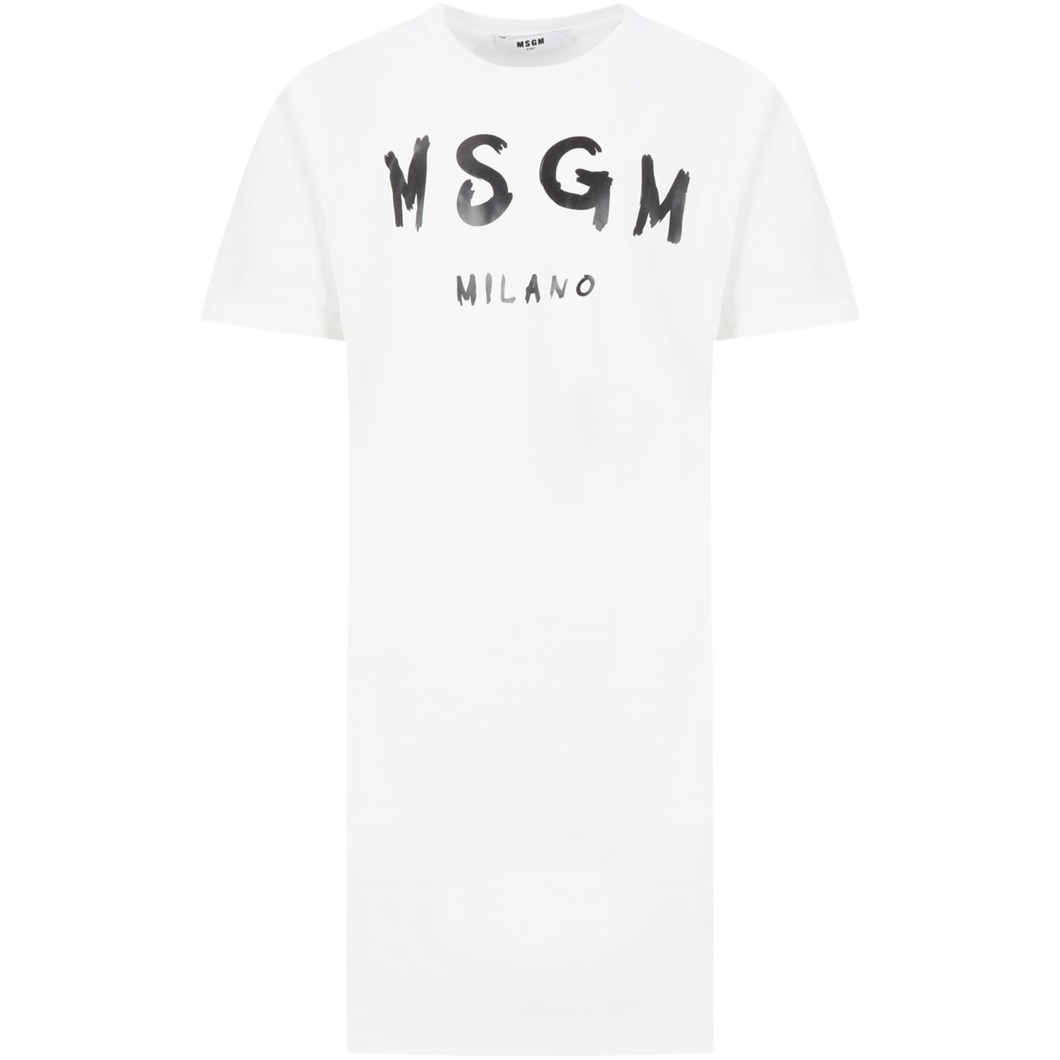 MSGM White Dress For Girl With Logo