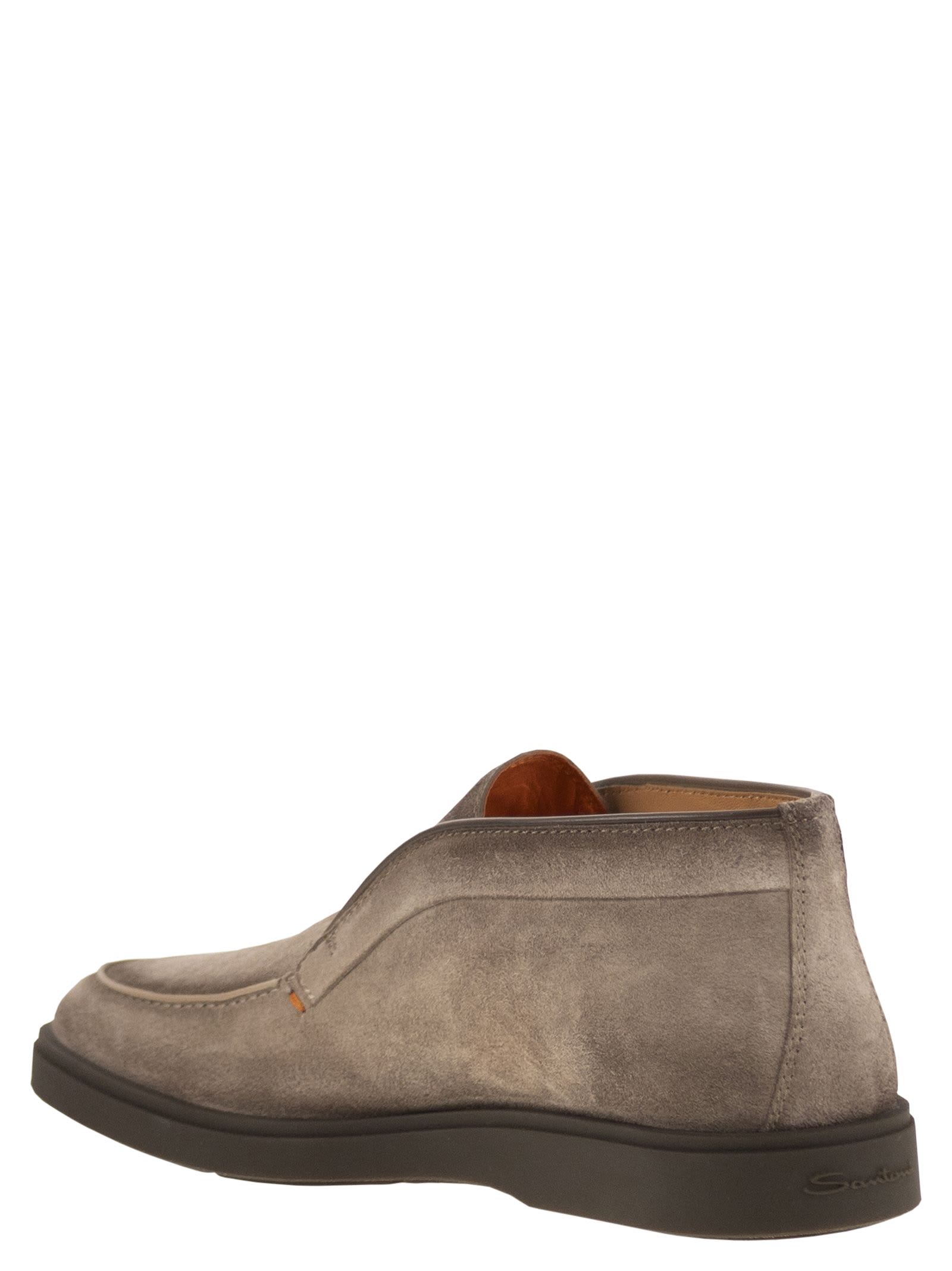 Santoni Suede Leather Desert Boot In Brown