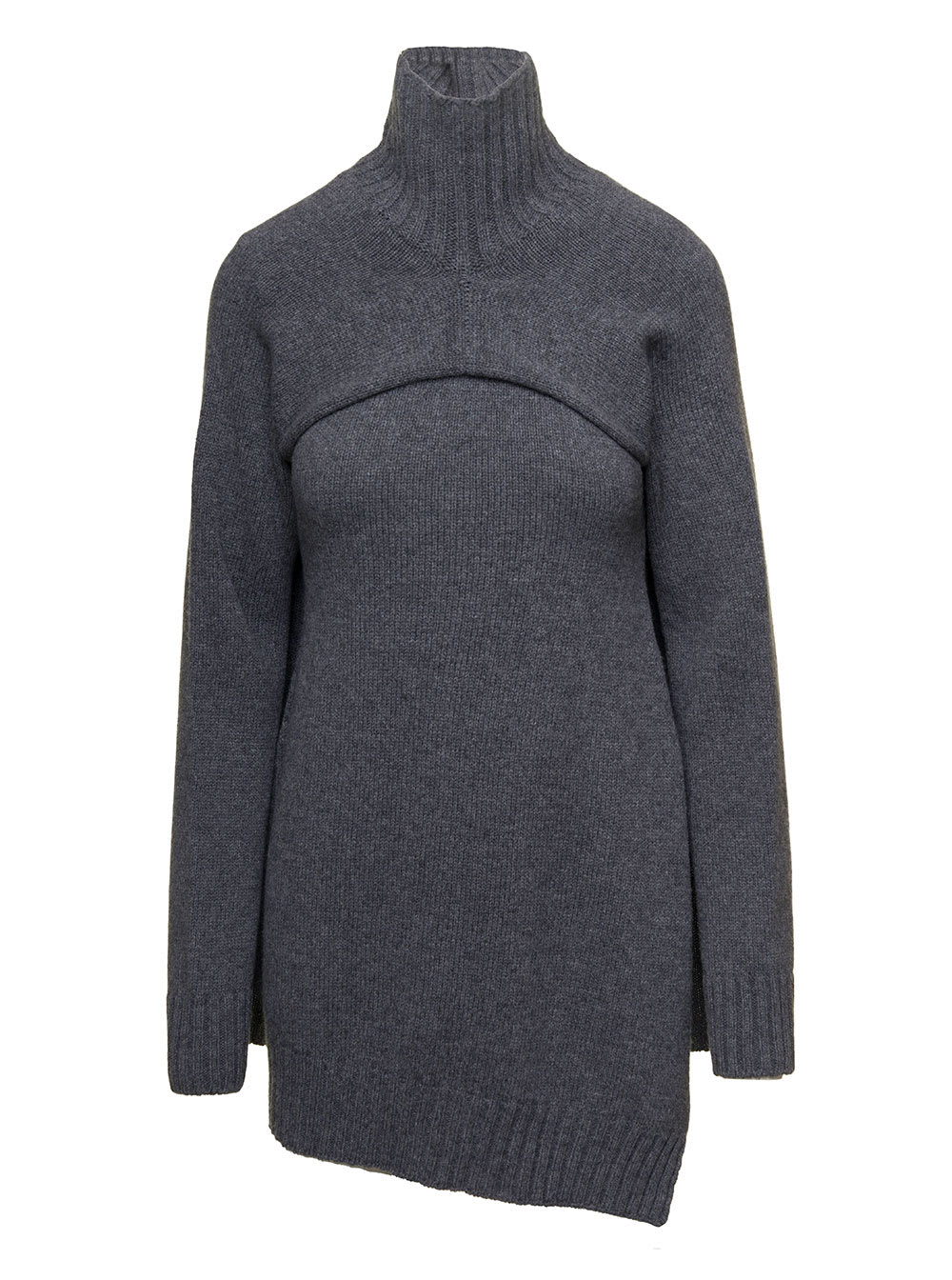 JIL SANDER GREY TWO-PIECE SWEATER WITH HIGH-NECK IN WOOL WOMAN