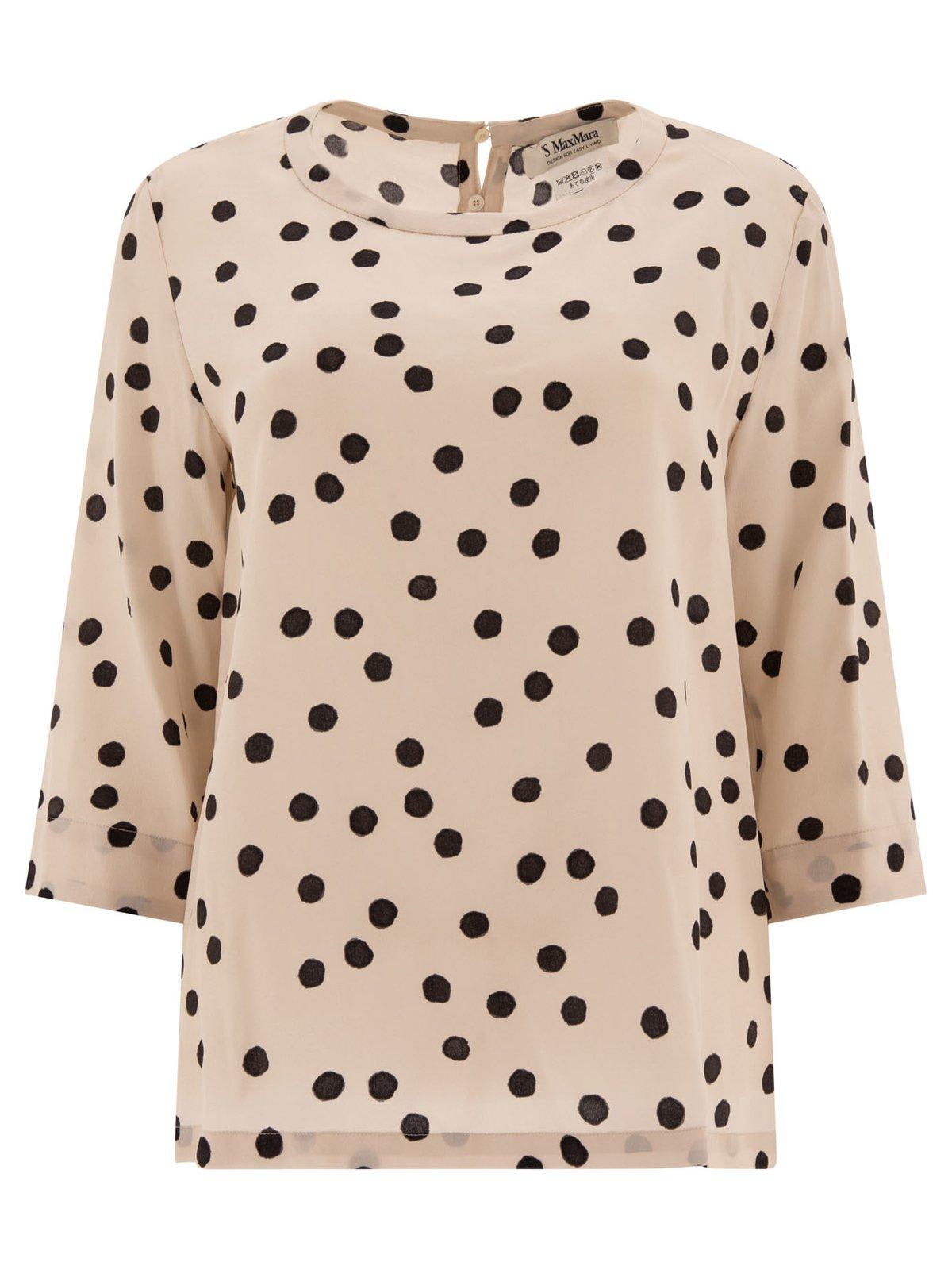 Shop 's Max Mara All-over Dot Printed Crewneck Top In Beige