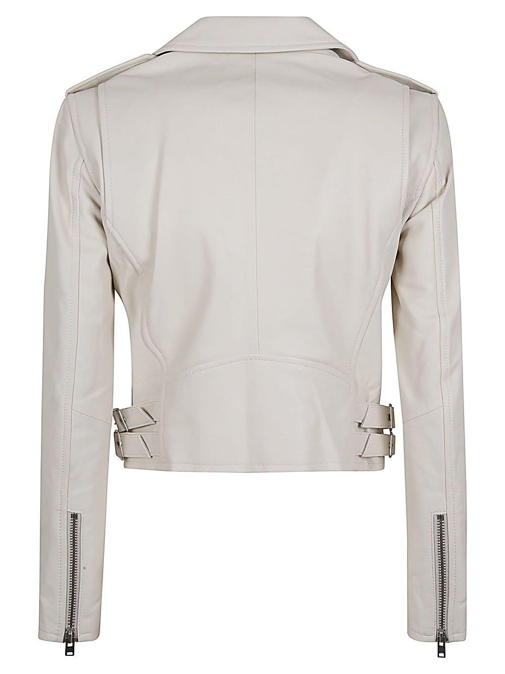 Shop Iro Zipped Leather Jacket In White