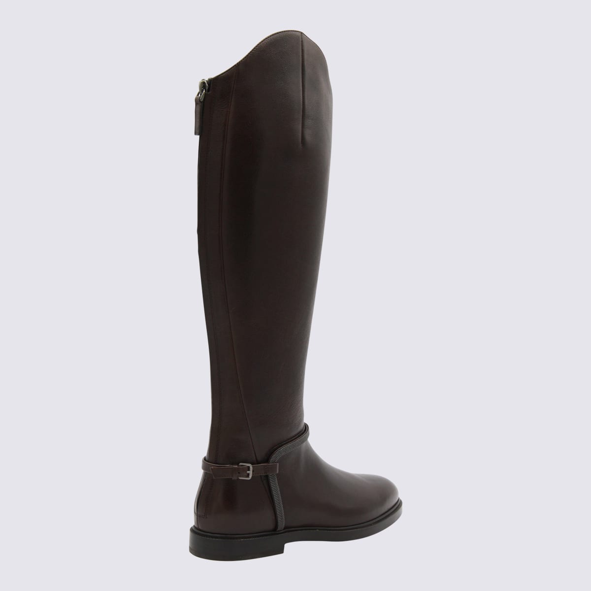 Brunello Cucinelli Women Classic Leather Boot With Precious Spurs In Brown