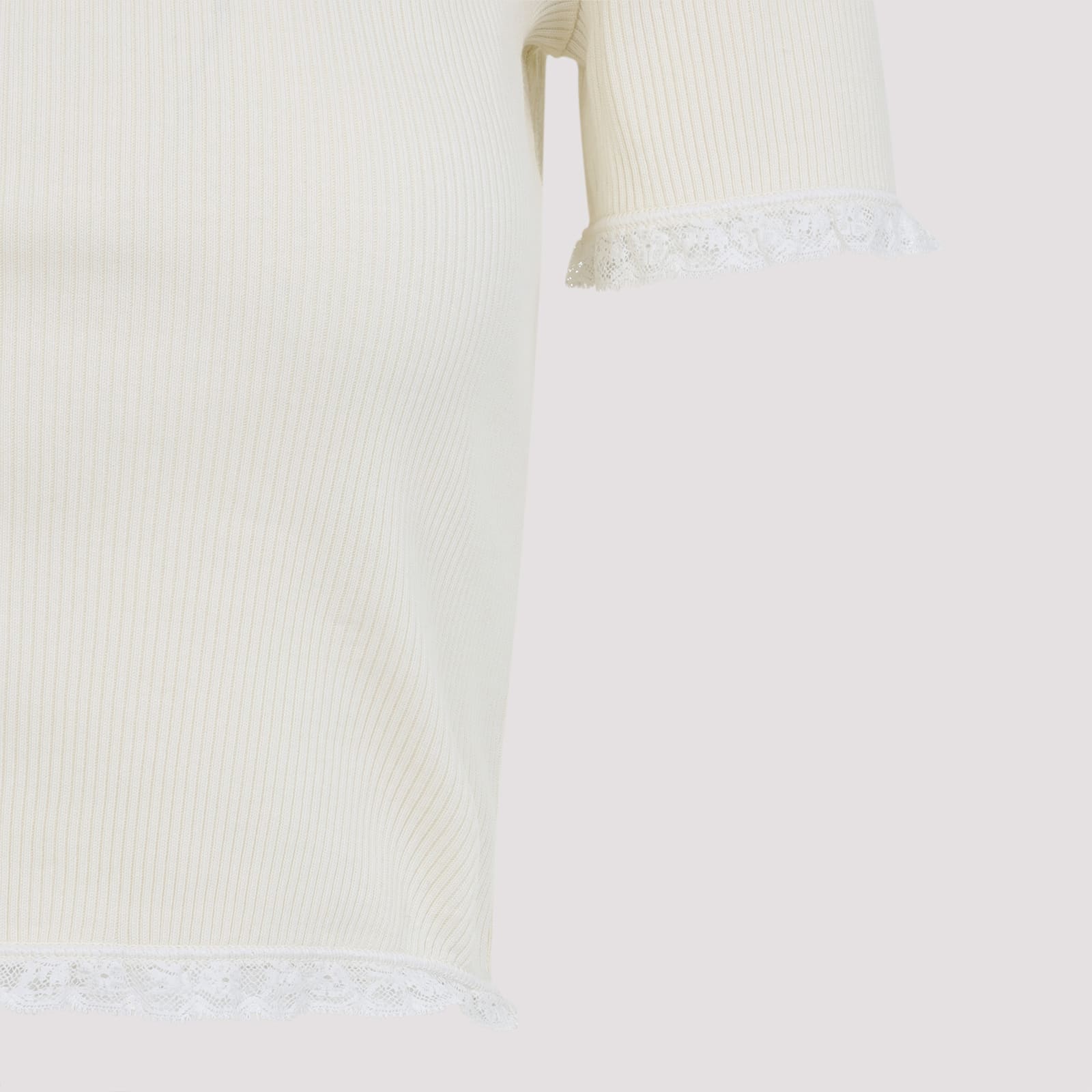 Miu Miu Womens Avorio Logo-patch Ribbed Cotton-knit T-shirt In Neutral