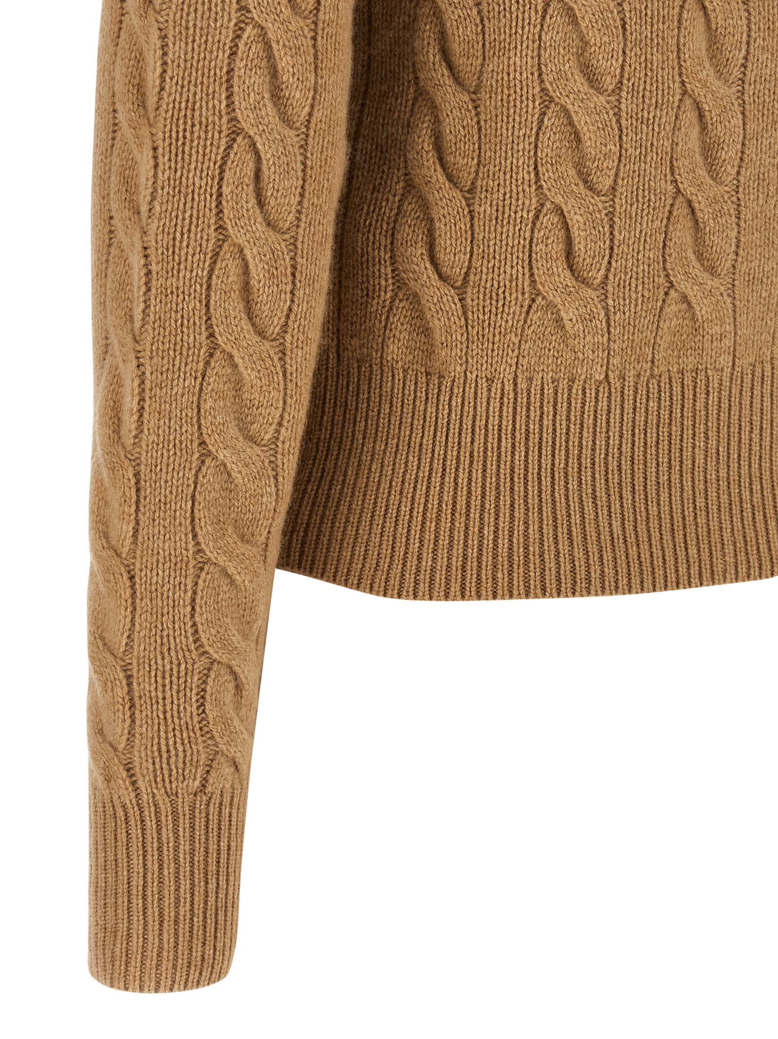 Polo Ralph Lauren Cropped Cable Knit Sweater With Button-down Front In Brown