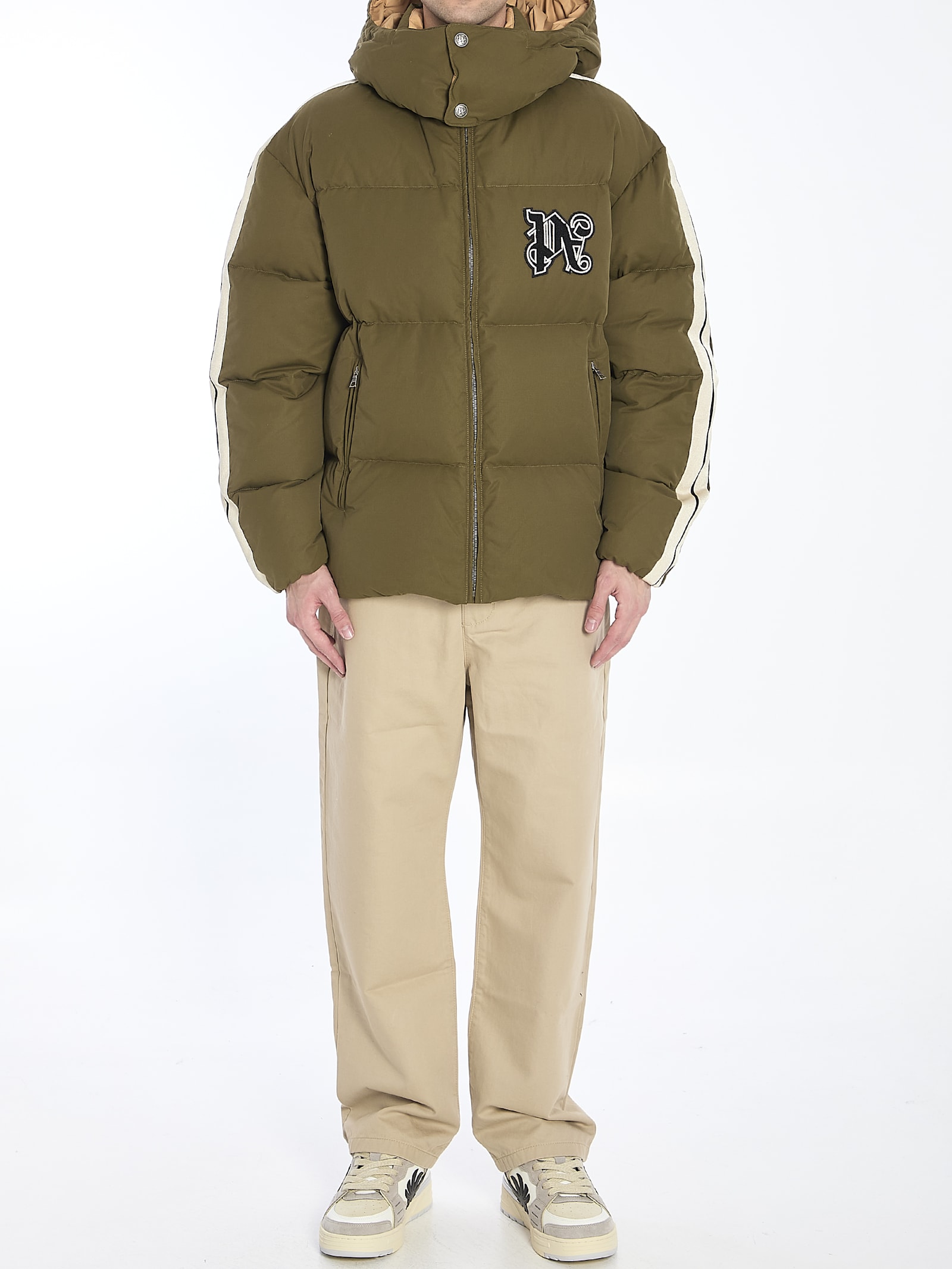 Shop Palm Angels Track Monogram Puffer Jacket In Green