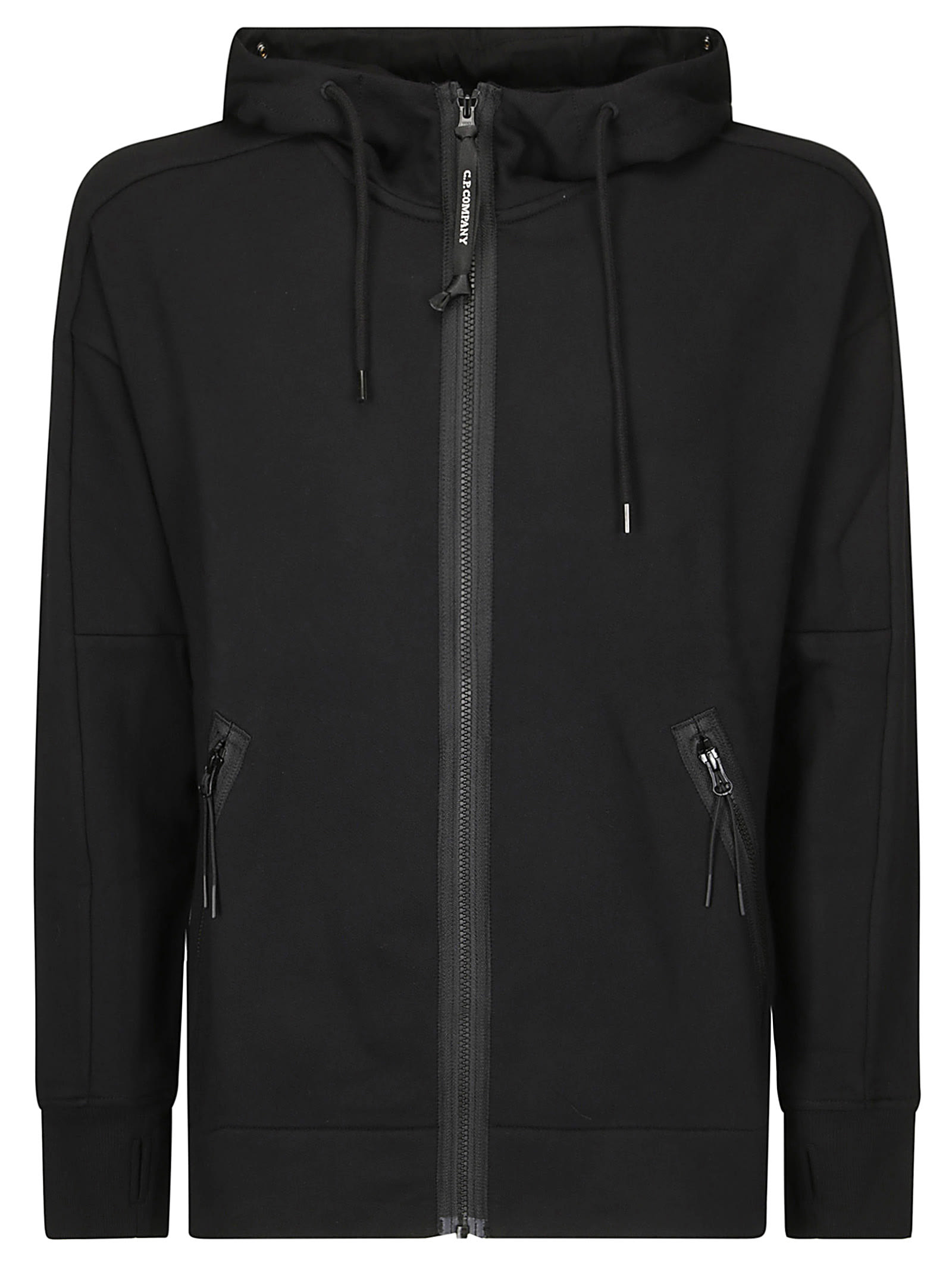 Shop C.p. Company Diagonal Raised Fleece Goggle Zipped Hooded Sweats In Black