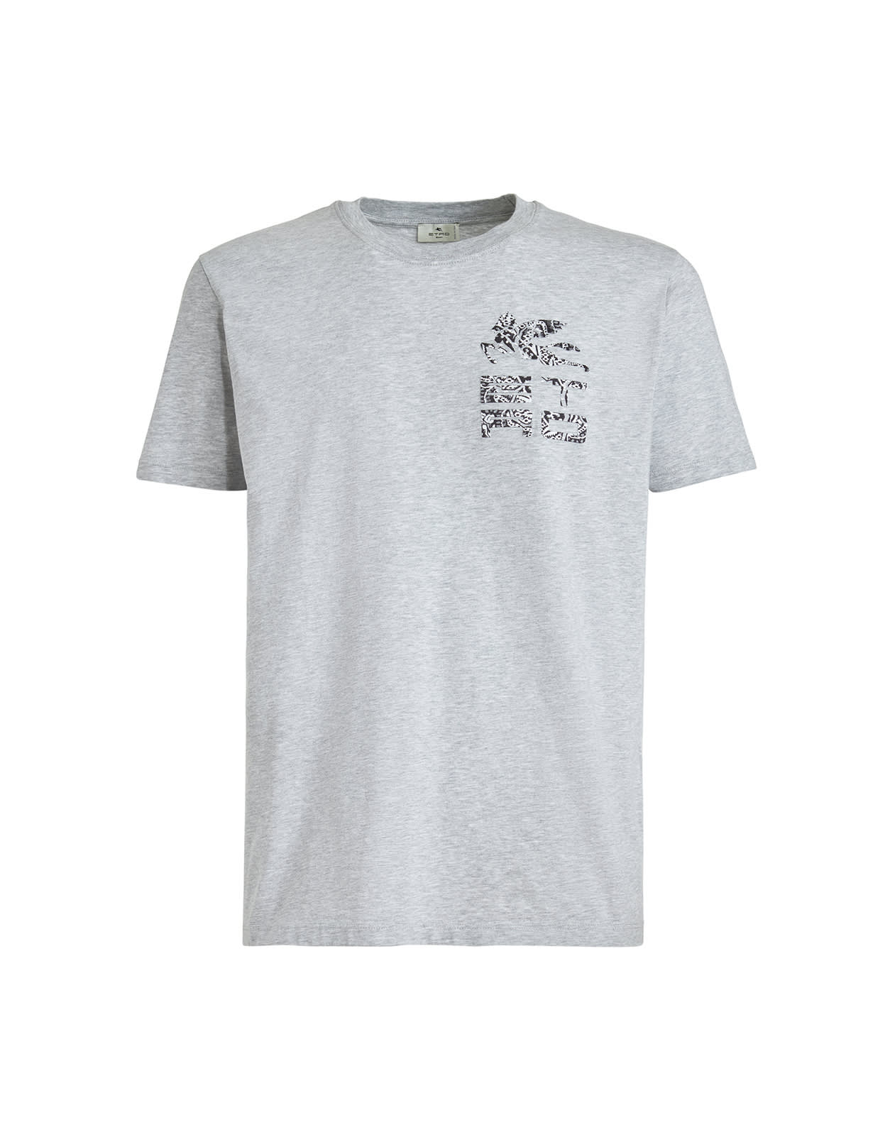 Etro Man Light Grey Jersey T-shirt With Embroidery