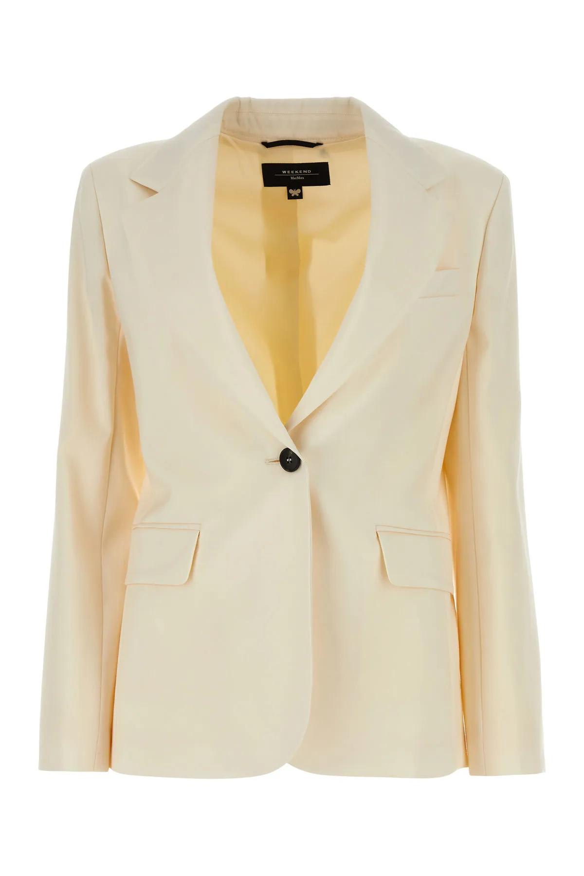 Shop Weekend Max Mara Cream Wool Lamine Blazer In Bianco