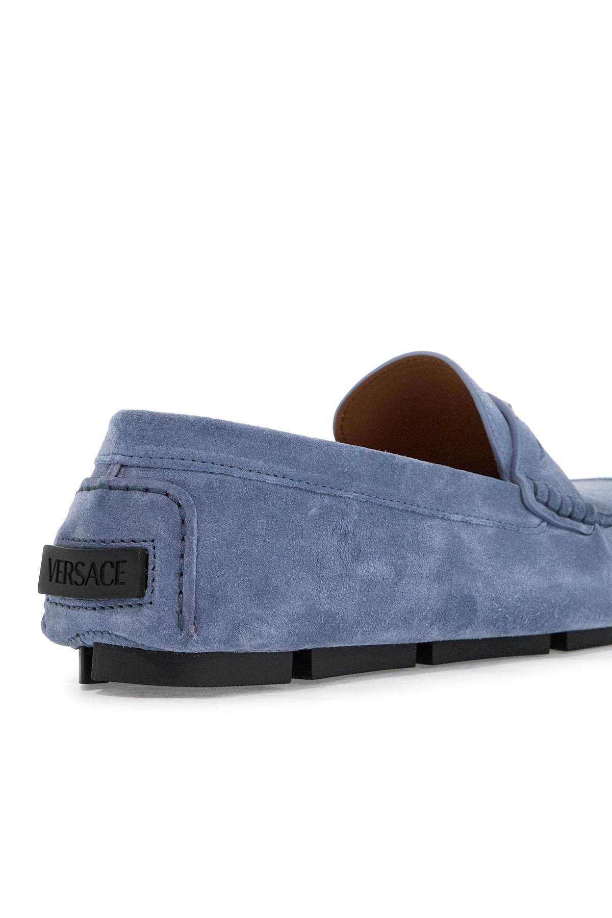 Shop Versace Suede Medusa Biggie In Indigo-ruthenium (light Blue)