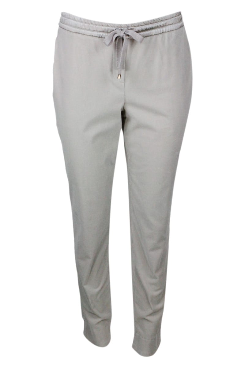 Lorena Antoniazzi Stretch Fine Ribbed Cotton Velvet Joggers With Elastic And Drawstring Waist
