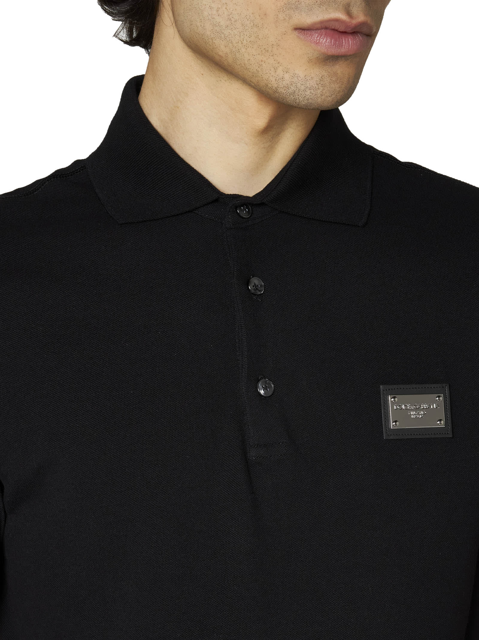 Dolce & Gabbana Dark Gray Logo Plaque Cotton Men Polo Shirt T-shirt In Black
