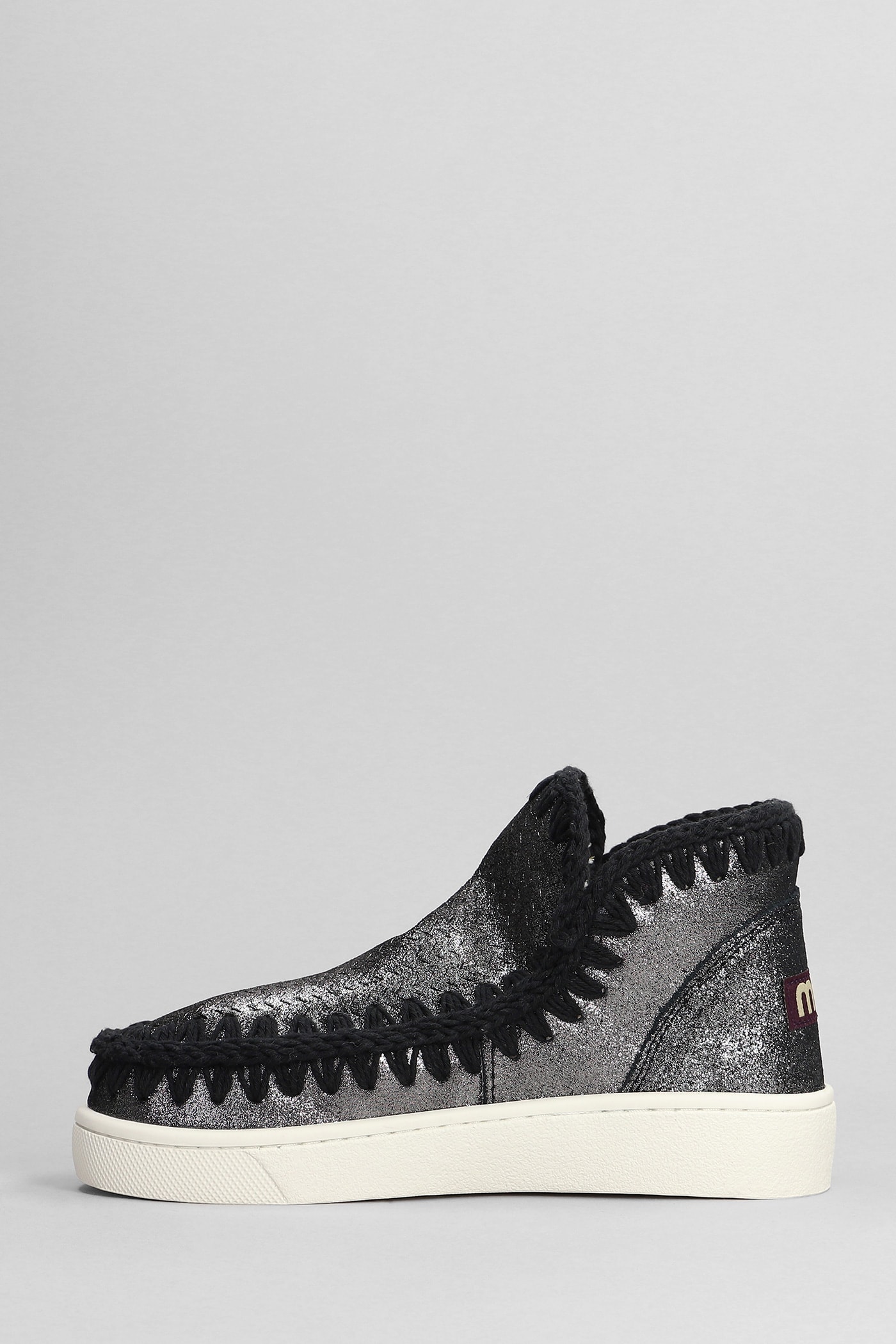 MOU ESKIMO SNEAKER LOW HEELS ANKLE BOOTS IN BLACK GLITTER