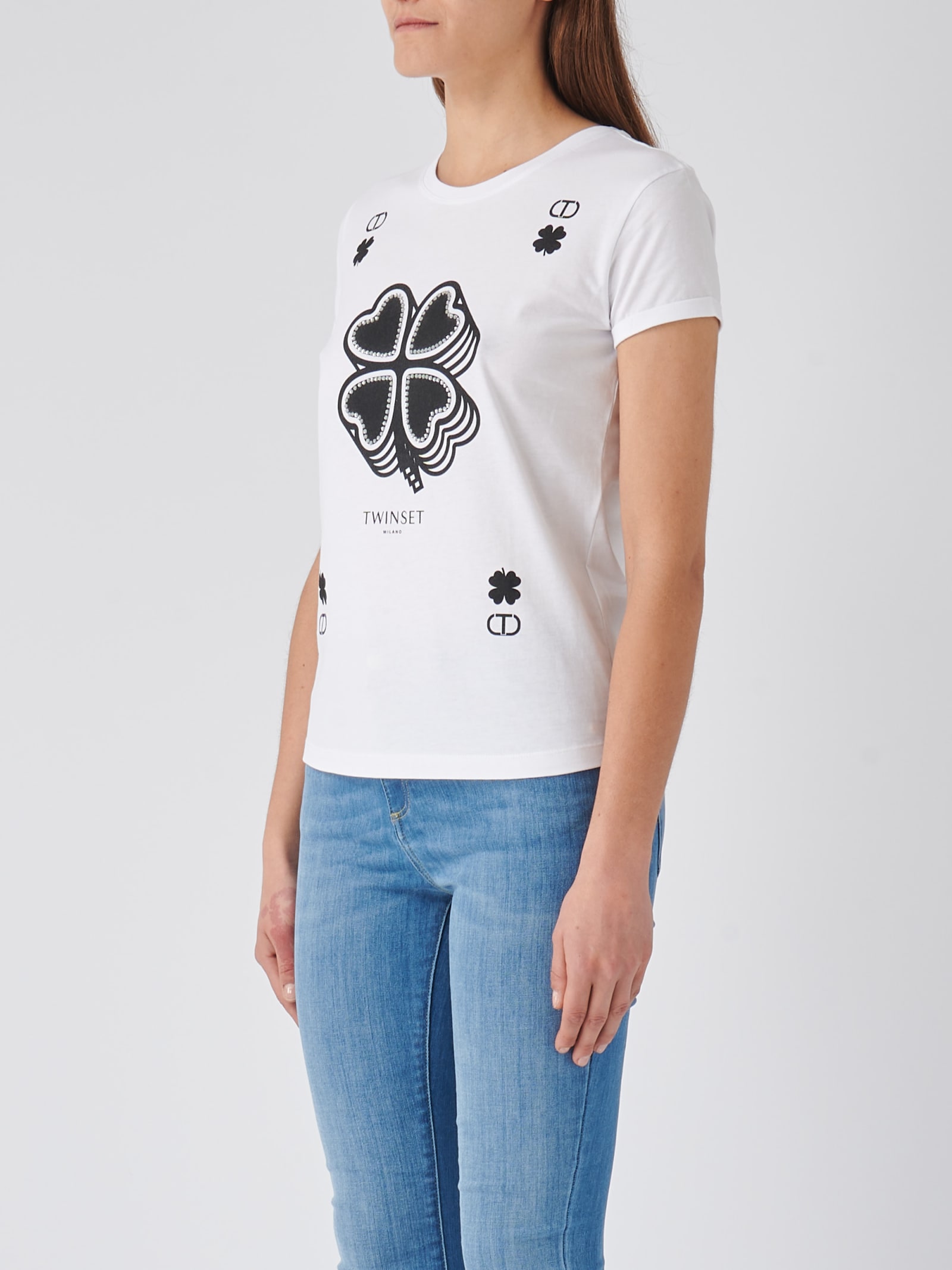 Shop Twinset Cotton T-shirt In Bianco Ottico