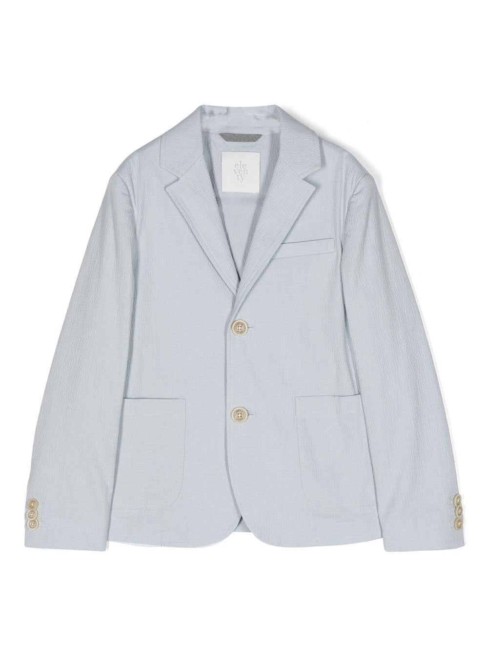 Shop Eleventy Light Blue Single Breasted Blazer With Contrast Buttons