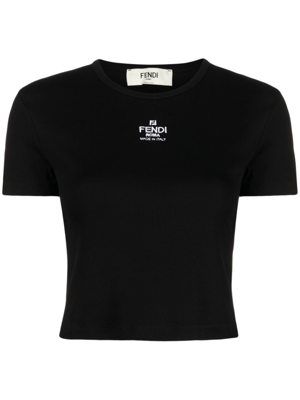 Fendi Women T-shirt A Coste Cropped Con Dettaglio Logo In Cotone Stretch Nero Donna In Black