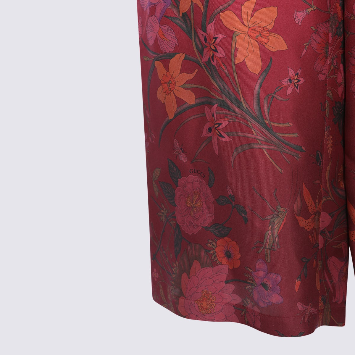 Gucci Women Bordeaux Pants With All-over Floral Print And Elastic Waist In Silk Woman In Multi