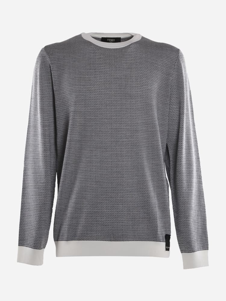 Fendi Wool Sweater With All-over Ff Micro Pattern