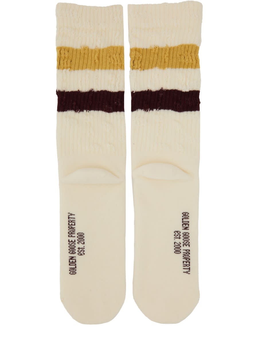 Shop Golden Goose Striped Socks In Ivory