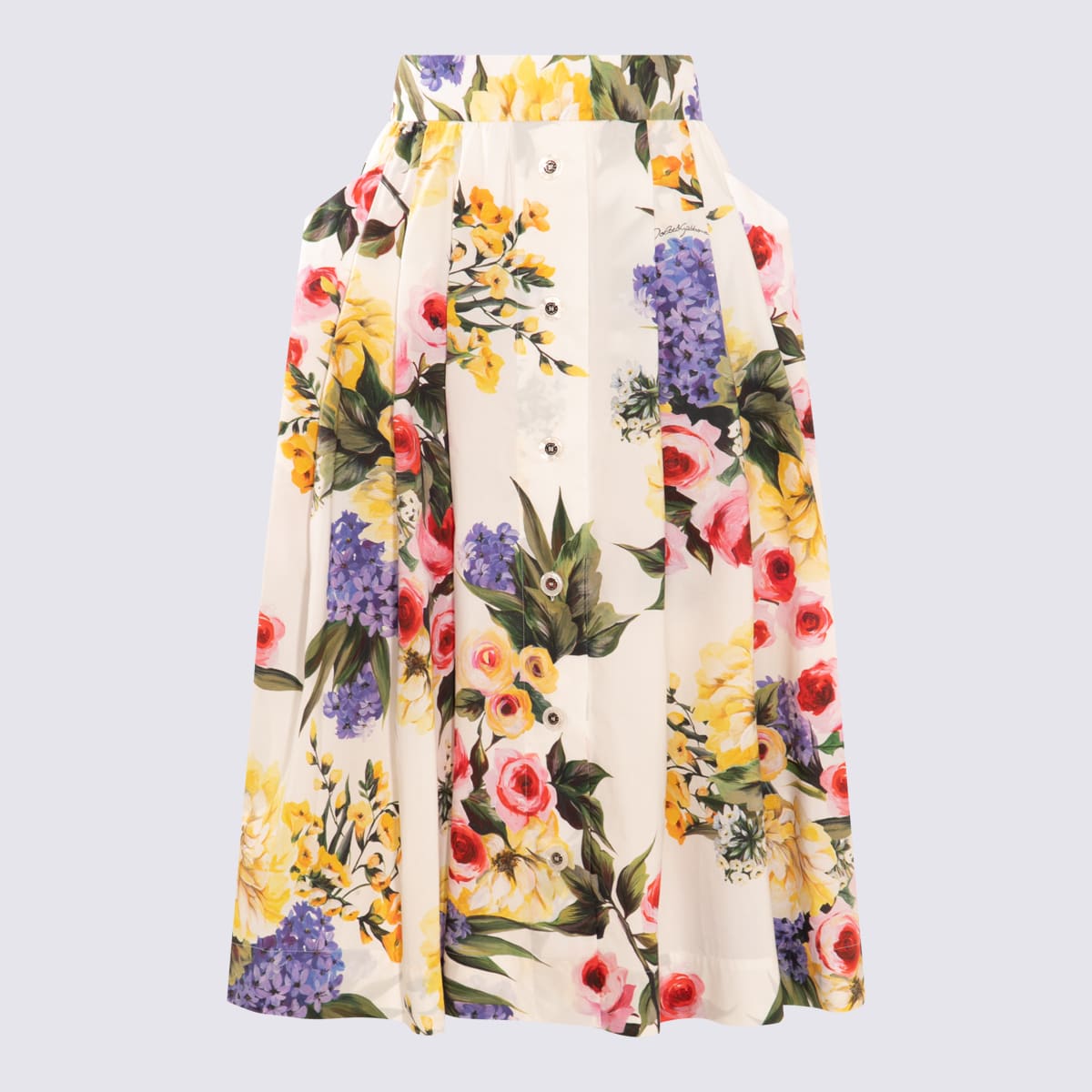 Shop Dolce & Gabbana Multicolor Cotton Midi Skirt In Giardino Fdo Bianco