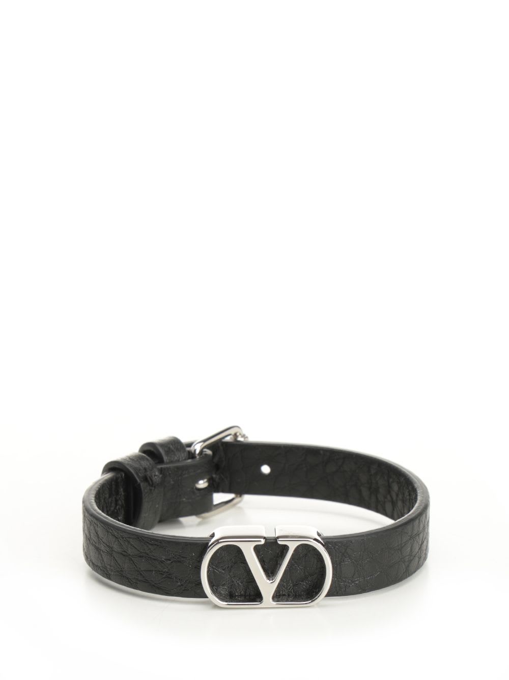 Valentino Vlogo Signature Leather Bracelet Jewelry Black In Black