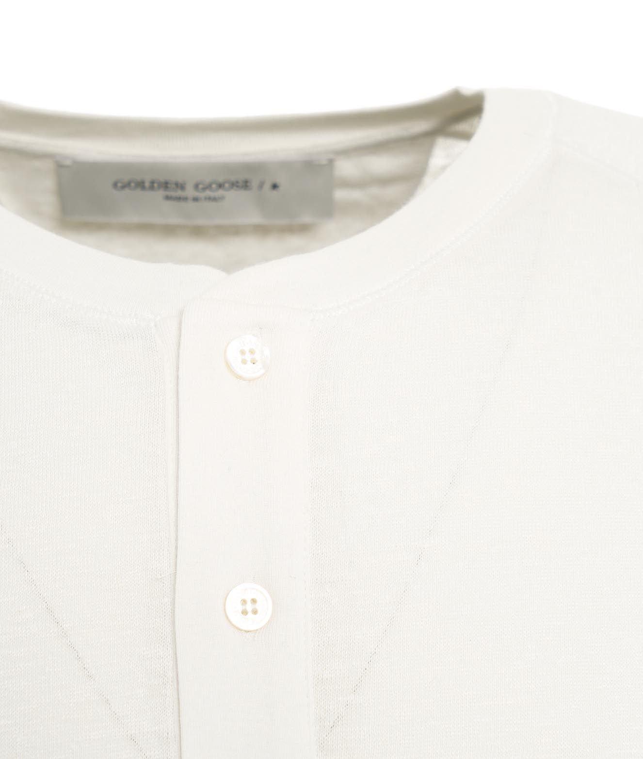 Shop Golden Goose Logo Embroidered Button-detailed T-shirt In Bianco
